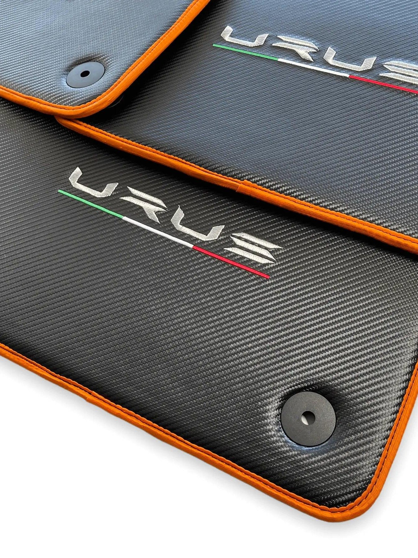 Floor Mats For Lamborghini Urus Carbon Leather Tailored Orange Trim - AutoWin