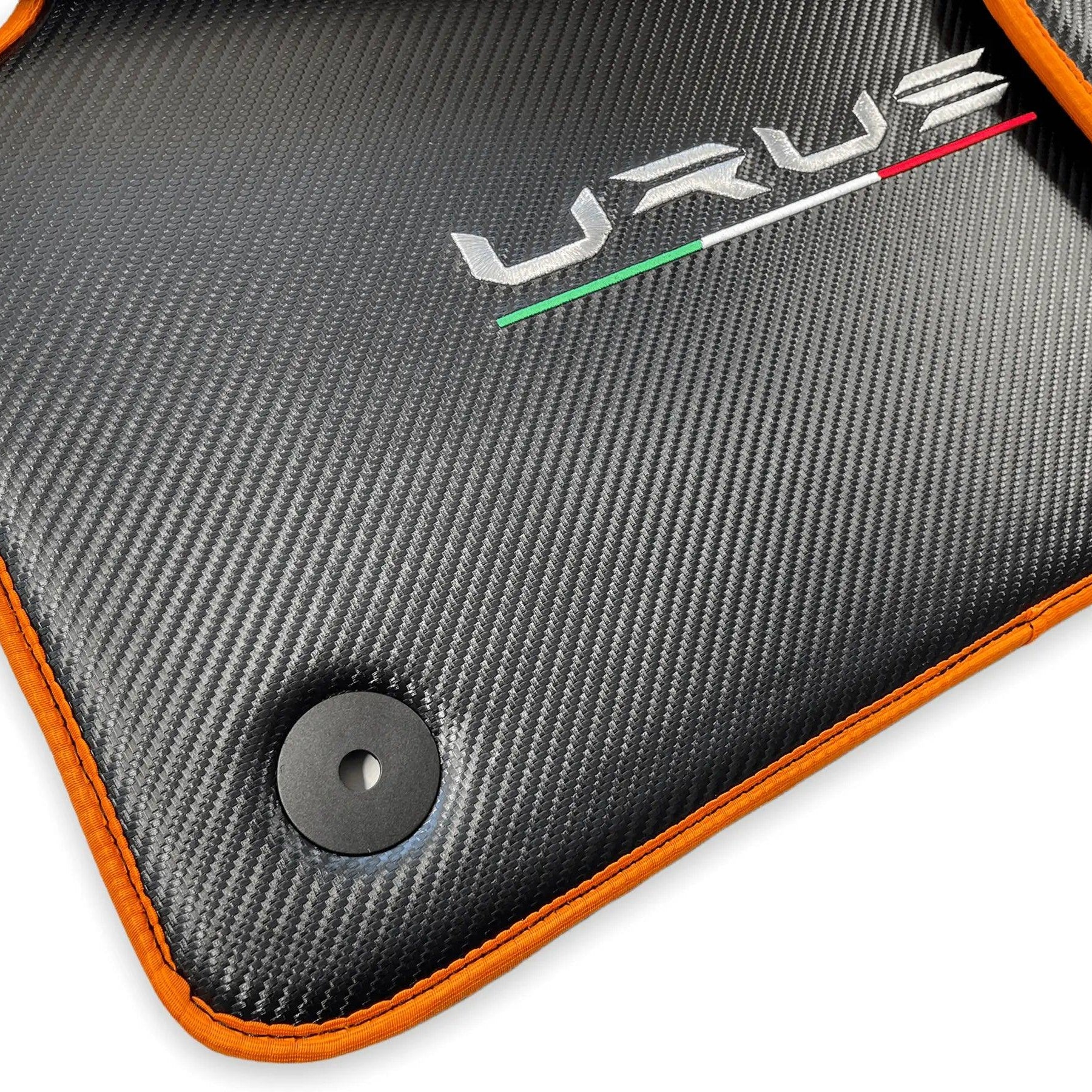 Floor Mats For Lamborghini Urus Carbon Leather Tailored Orange Trim - AutoWin