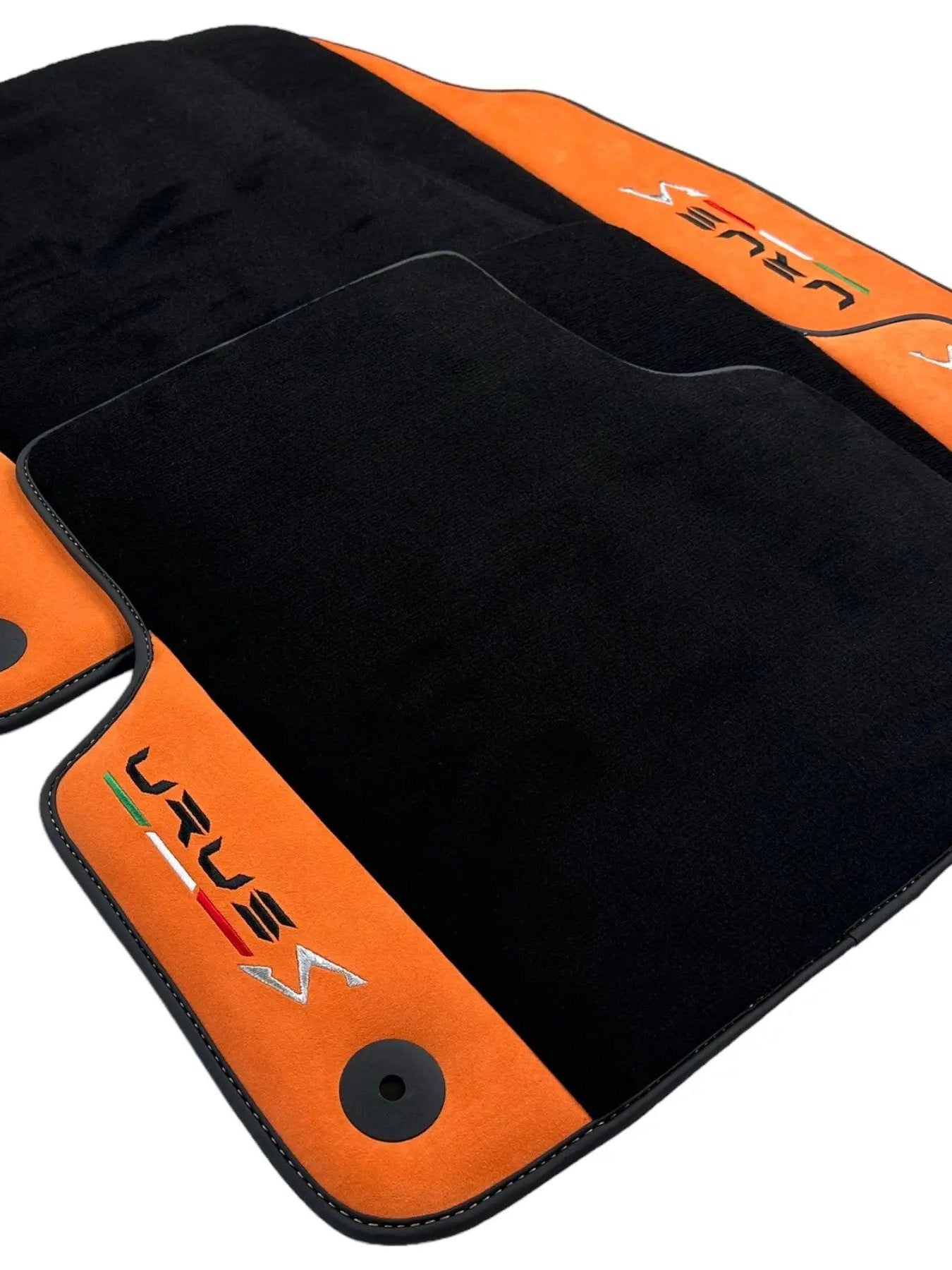 Black Leather Trunk Mat For Lamborghini Urus S With Orange Alcantara Leather