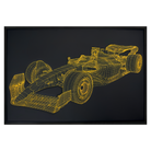 Black Leather Formula 1 Race Car Inspired Wall Art: Embroidered Yellow Stitch