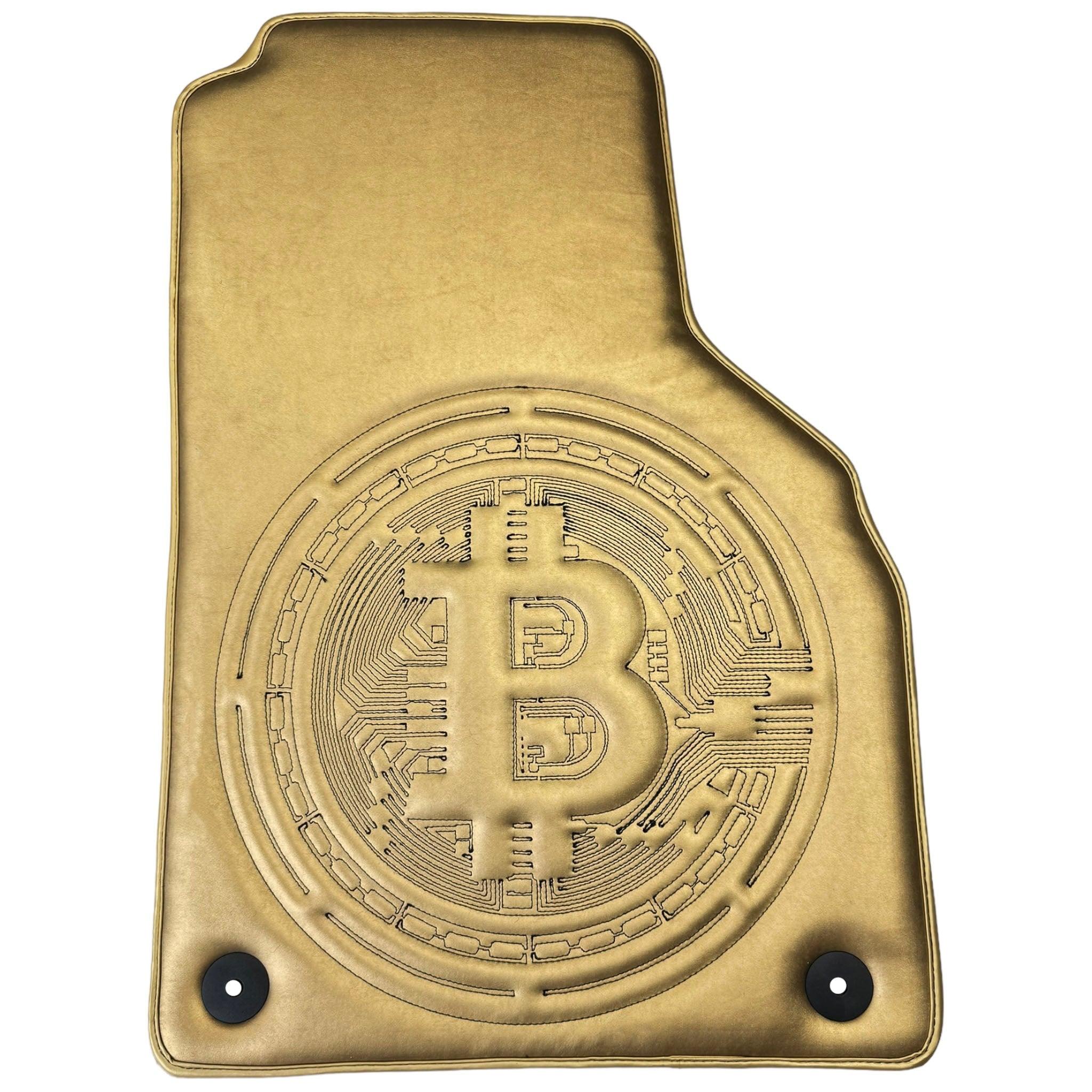 Golden Leather Floor Mats for Lamborghini Aventador with "Bitcoin" Sewing - AutoWin