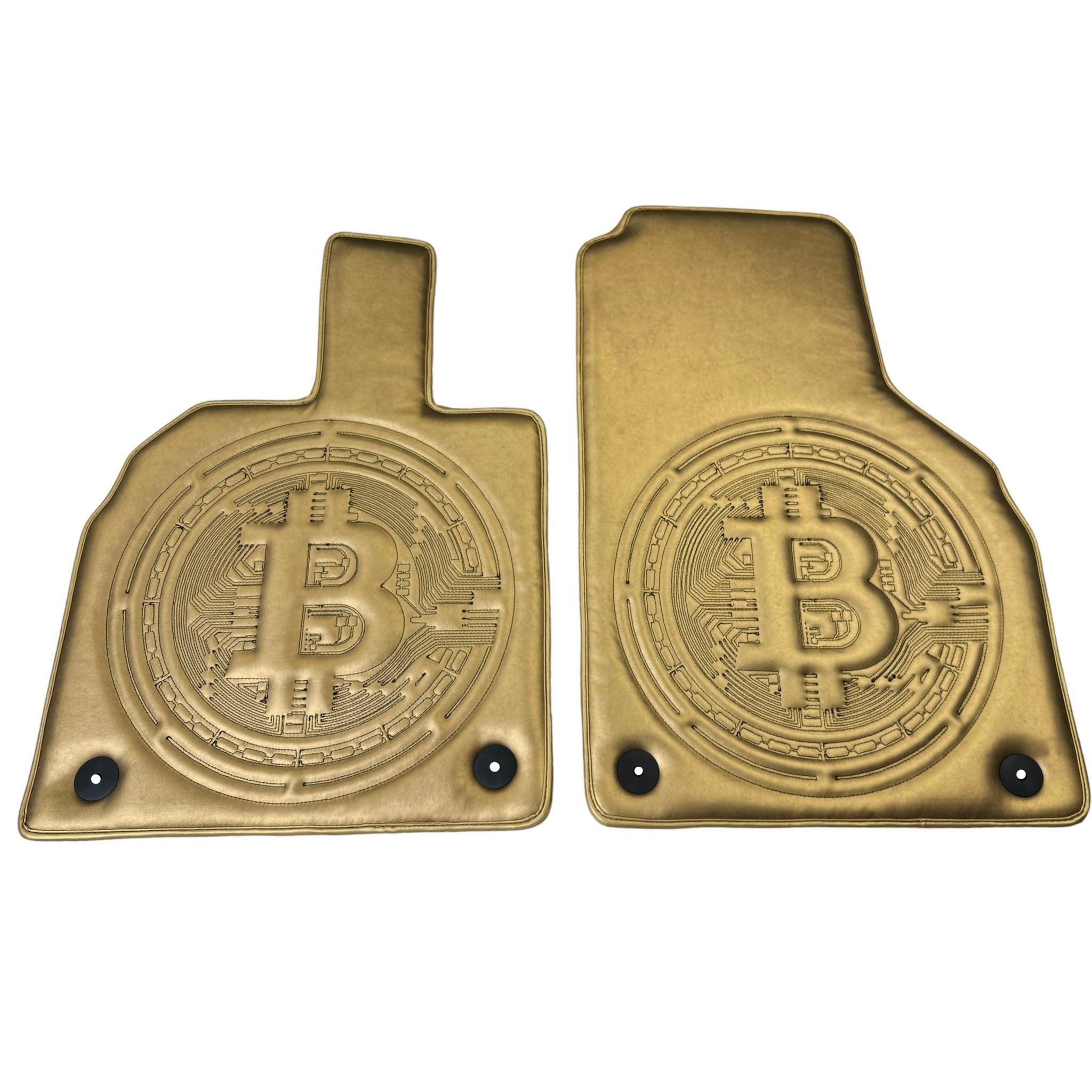 Golden Leather Floor Mats for Lamborghini Aventador with "Bitcoin" Sewing - AutoWin