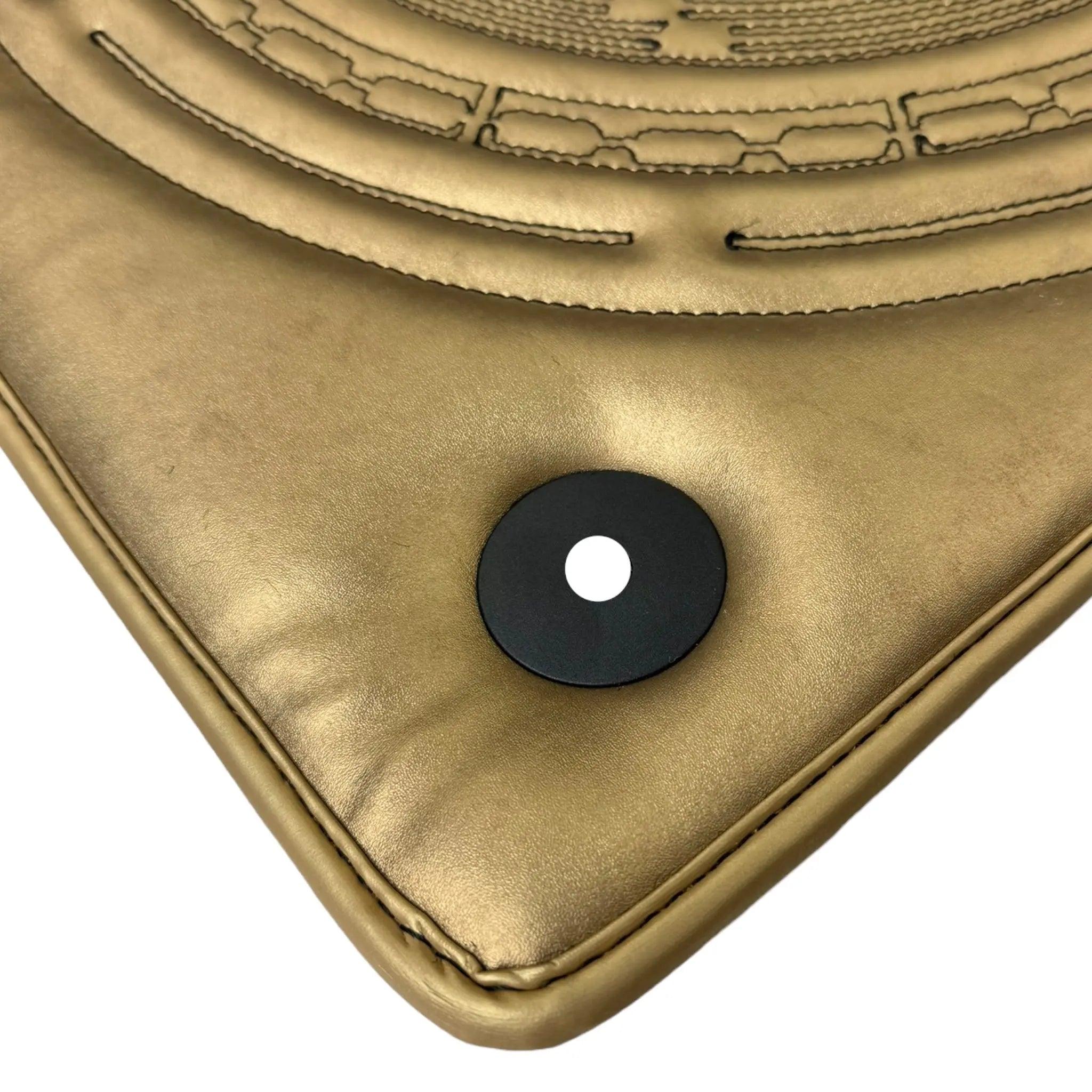 Golden Leather Floor Mats for Lamborghini Aventador with "Bitcoin" Sewing