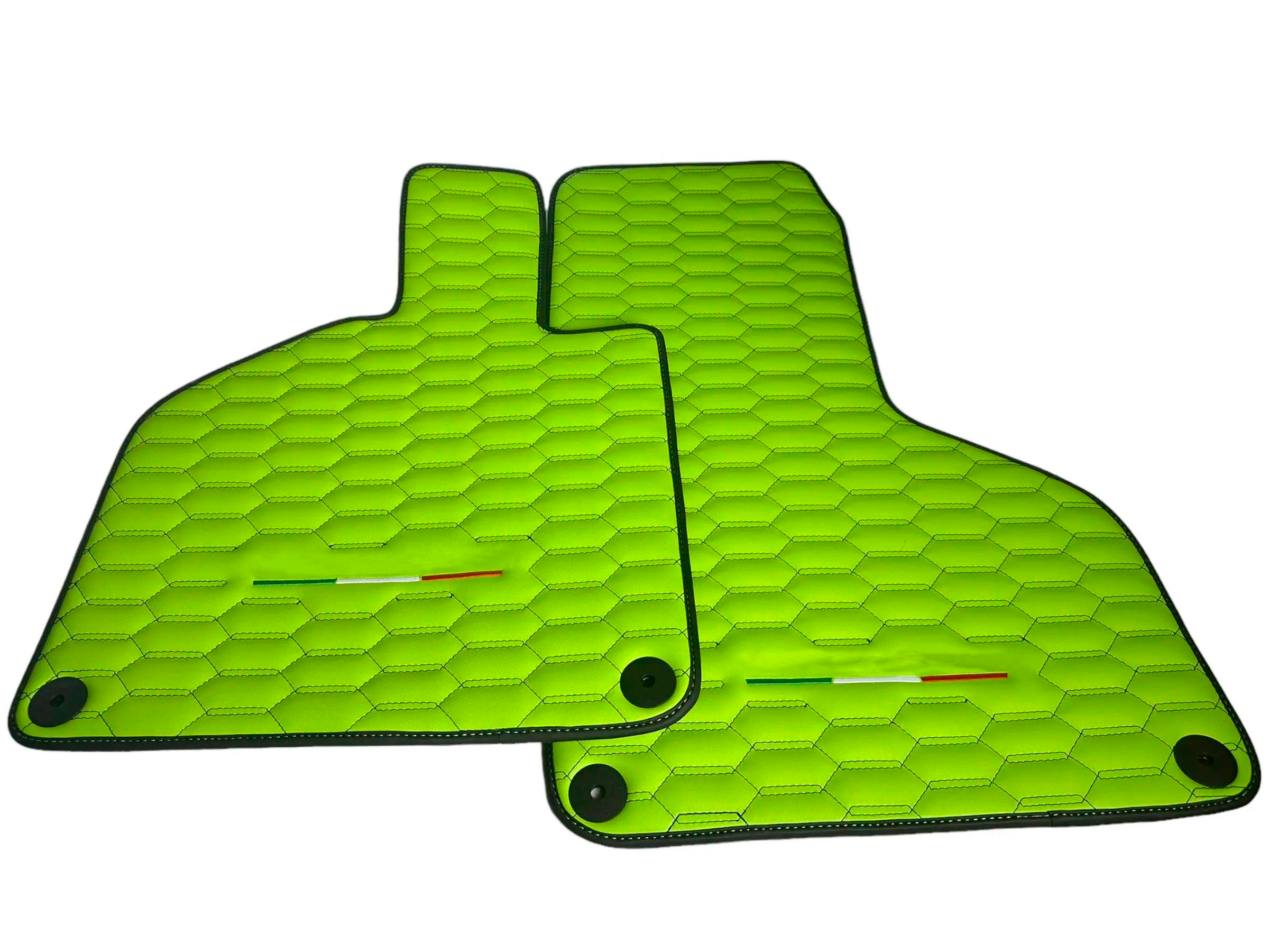 Green Leather Floor Mats for Lamborghini Huracan with Italian Flag