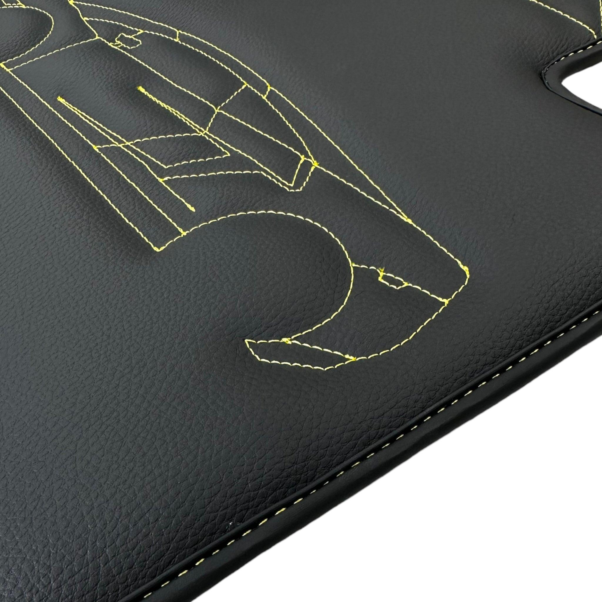 Leather Black Floor Mats for Lamborghini Gallardo Yellow Sewing | ER56 Design