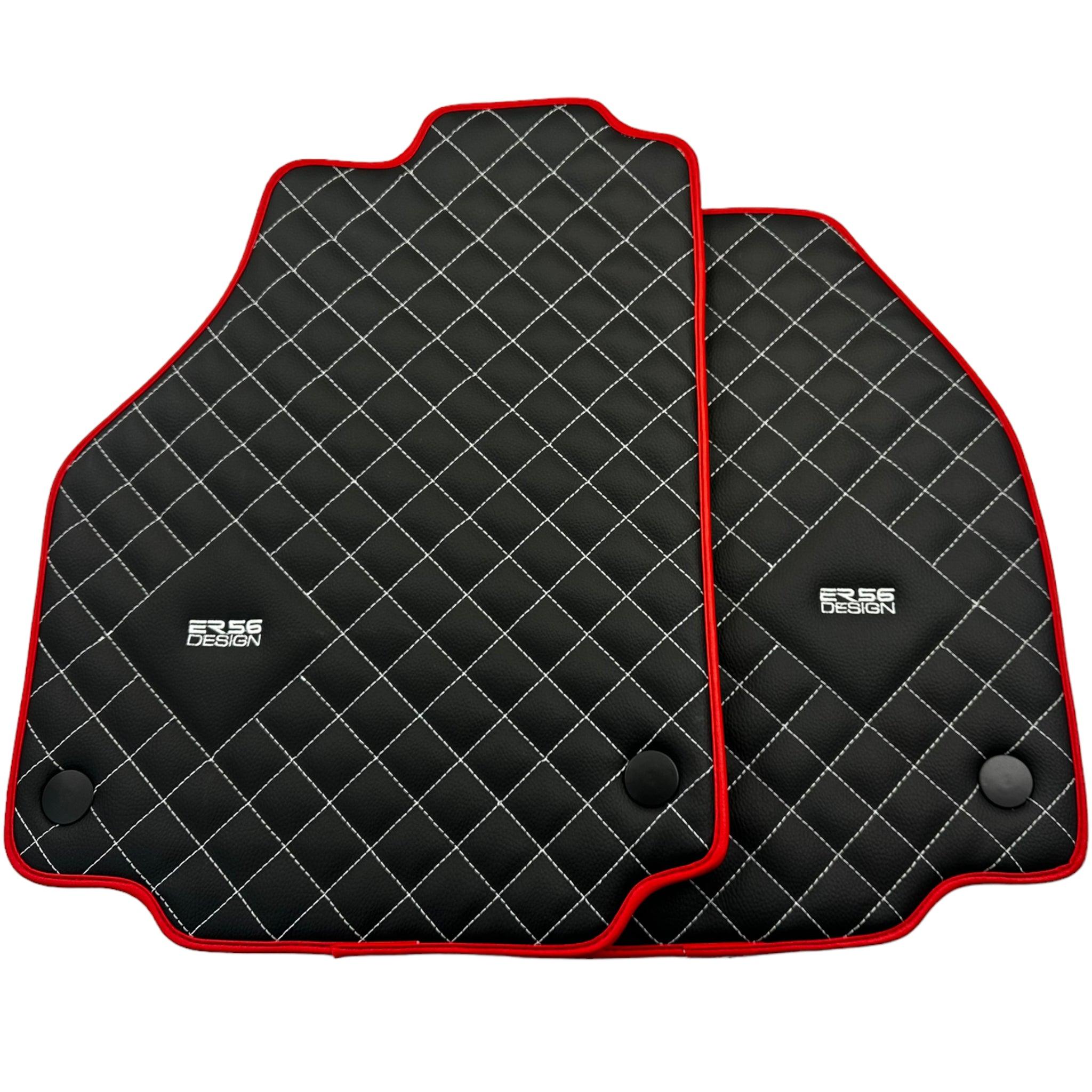 Leather Floor Mats for Ferrari 458 GT2 with White Sewing and Red Trim | ER56 Design