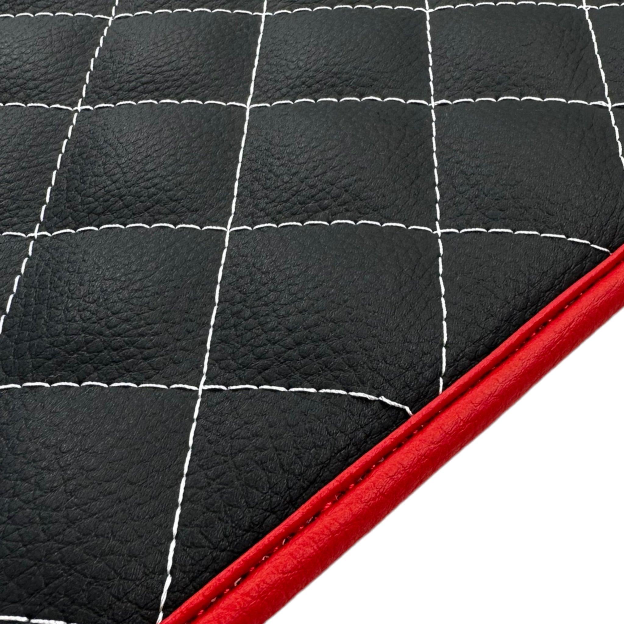 Leather Floor Mats for Ferrari 458 GT2 with White Sewing and Red Trim | ER56 Design