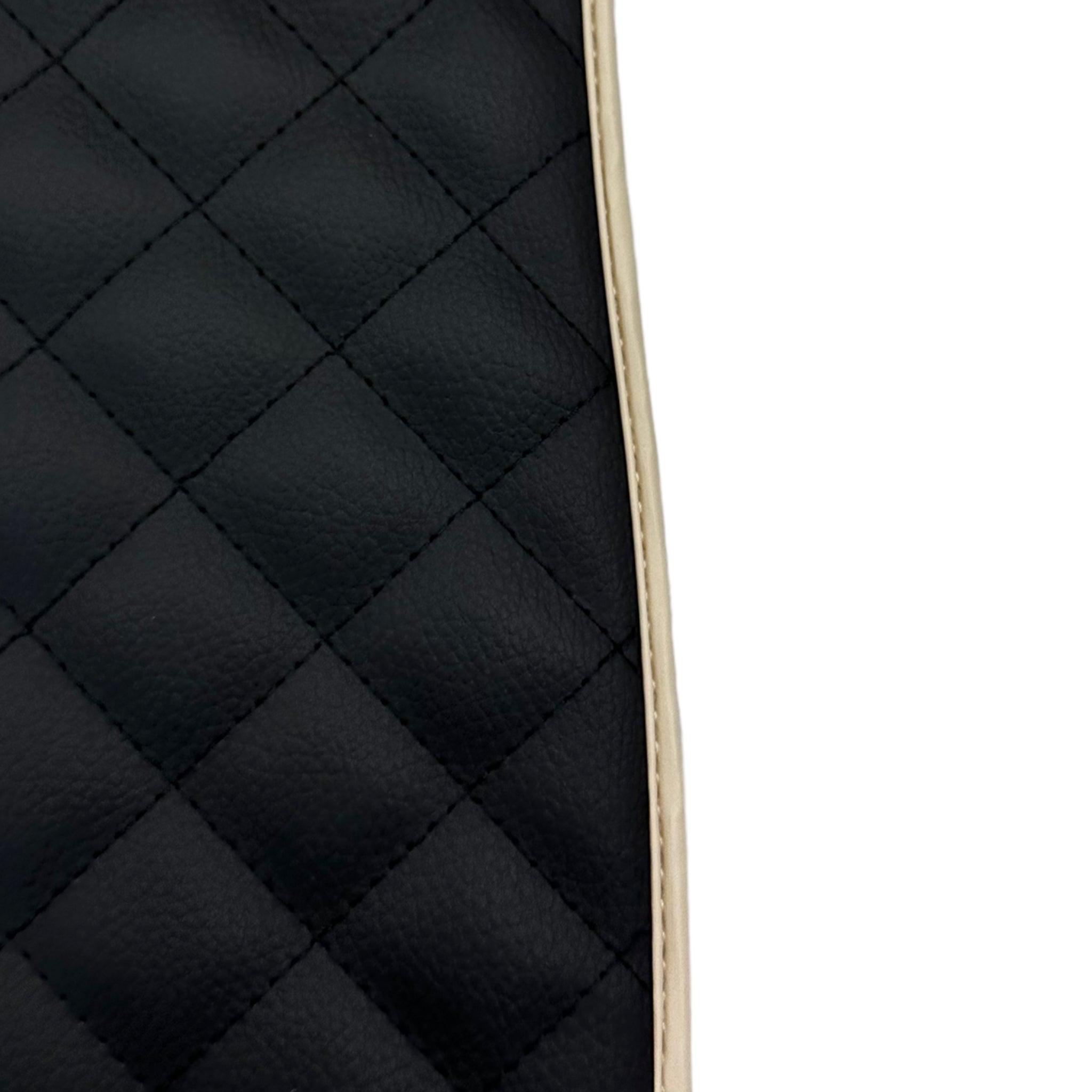 Leather Floor Mats for Ferrari California T (2008-2014) Black Sewing ER56 Design | Beige Trim