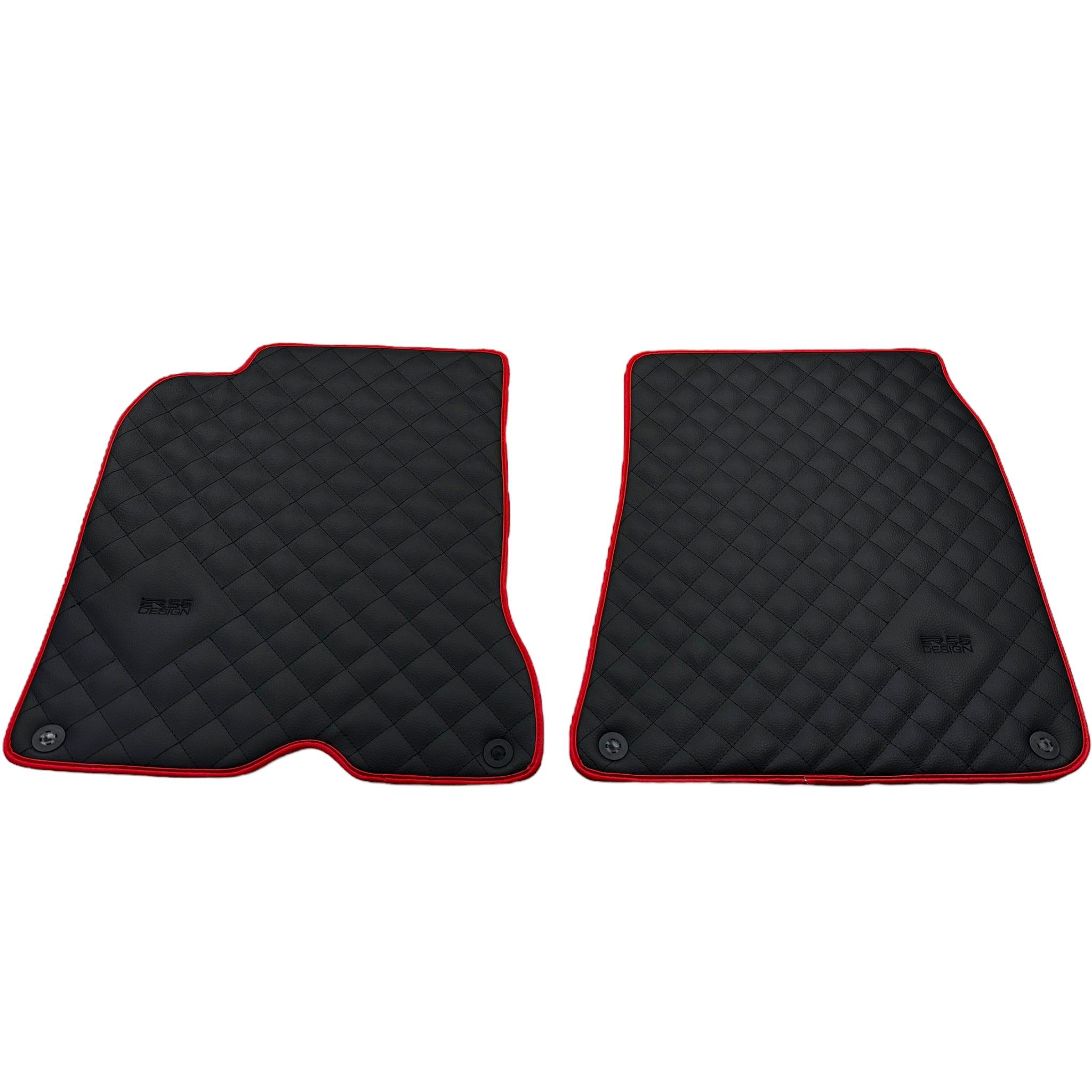 Leather Floor Mats for Ferrari California T (2008-2014) Black Sewing with Red Trim | ER56 Design