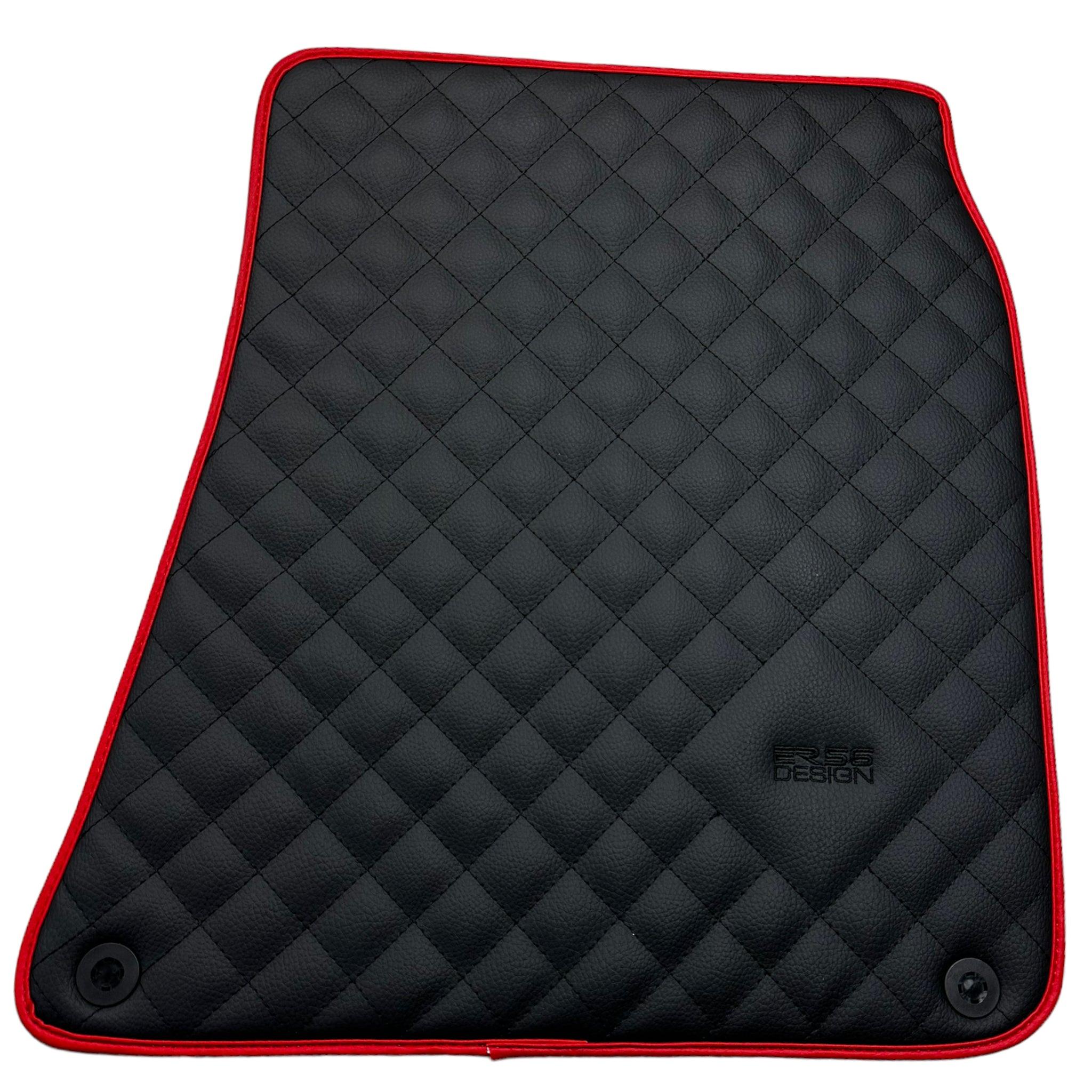 Leather Floor Mats for Ferrari California T (2008-2014) Black Sewing with Red Trim | ER56 Design