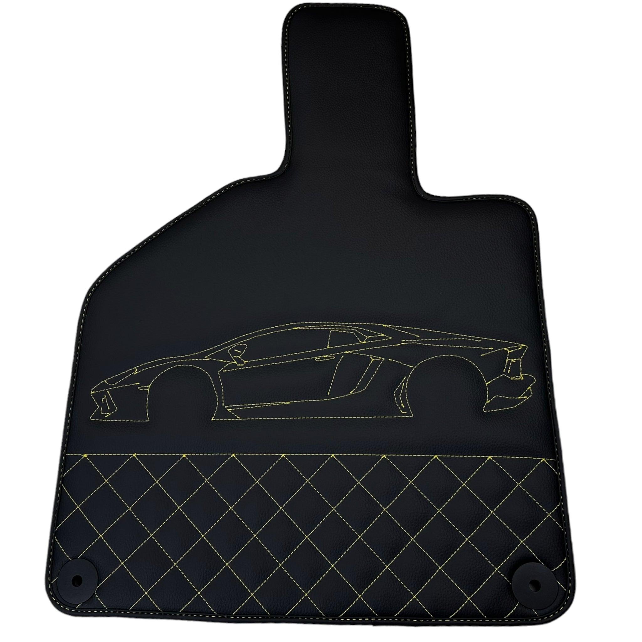Leather Floor Mats for Lamborghini Huracan Yellow Sewing | ER56 Design