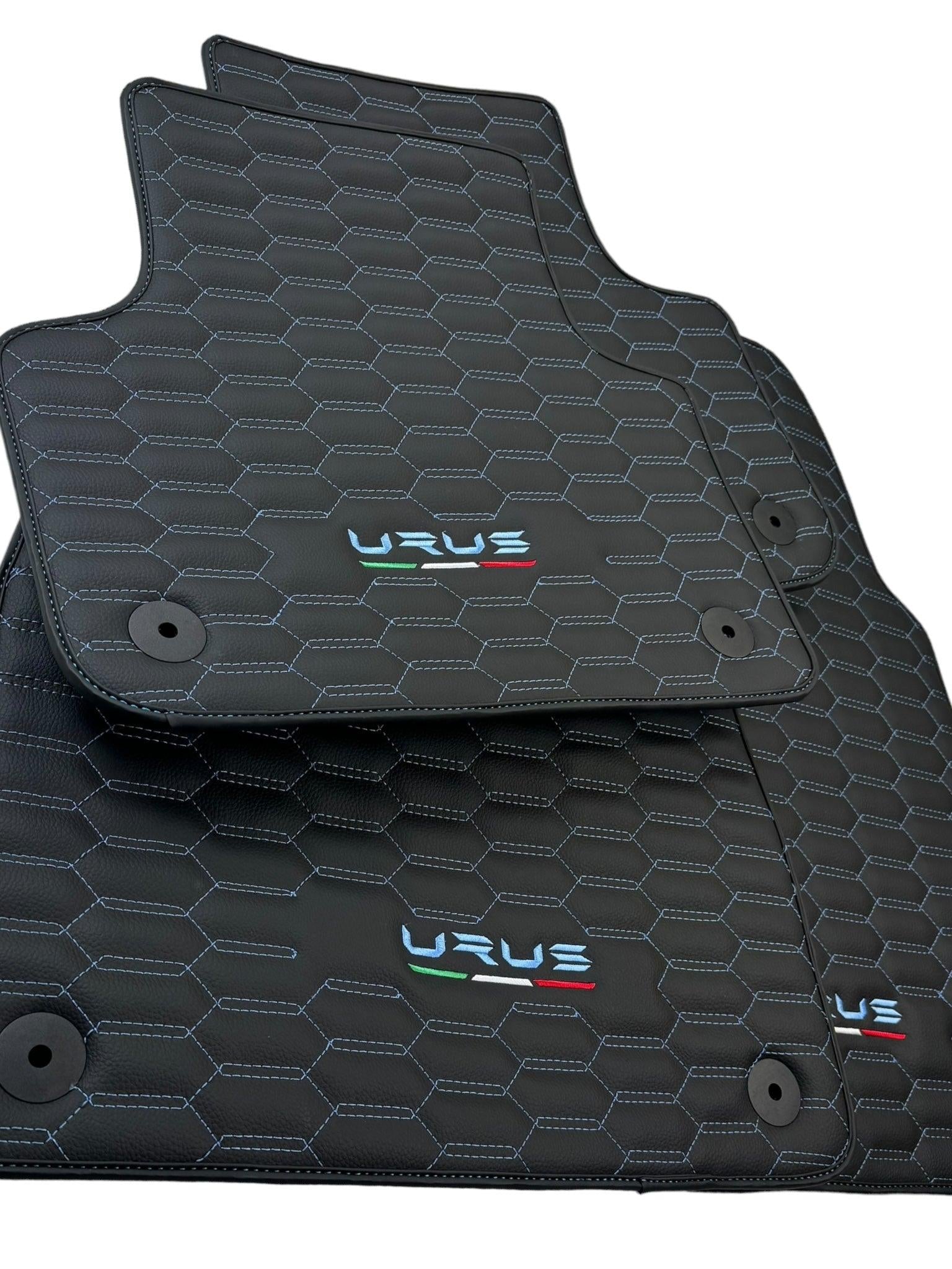 Leather Floor Mats for Lamborghini Urus with Blue Stitching