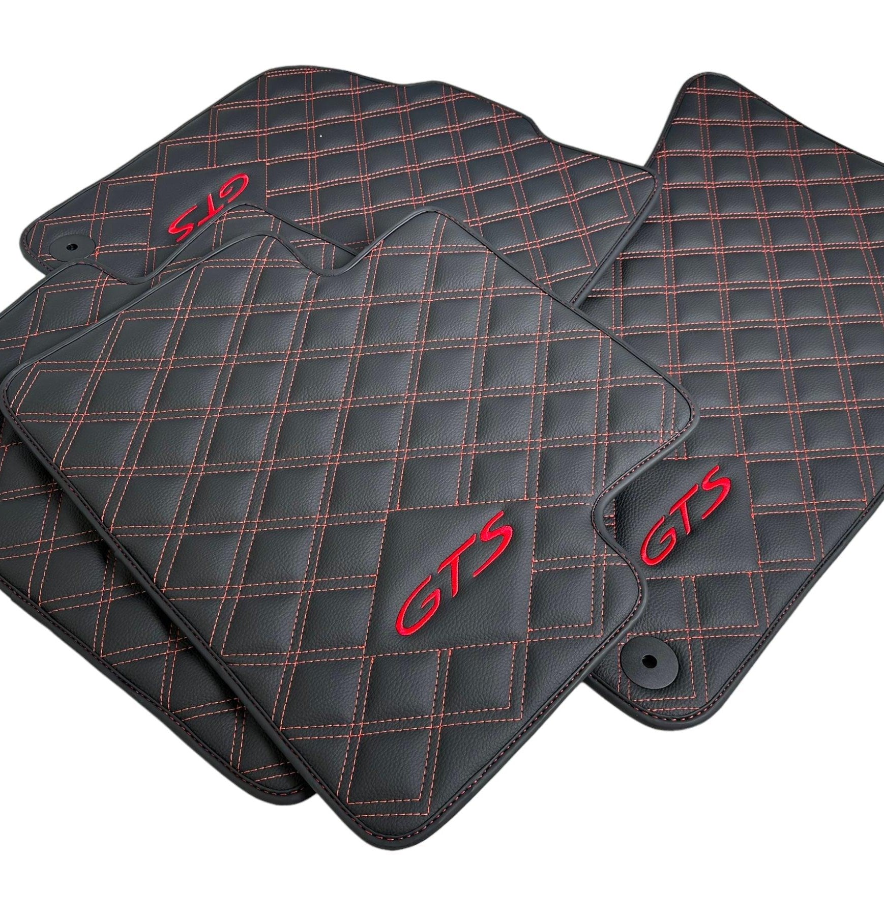 Leather Floor Mats for Porsche Cayenne GTS (2010-2018) Red Sewing - AutoWin
