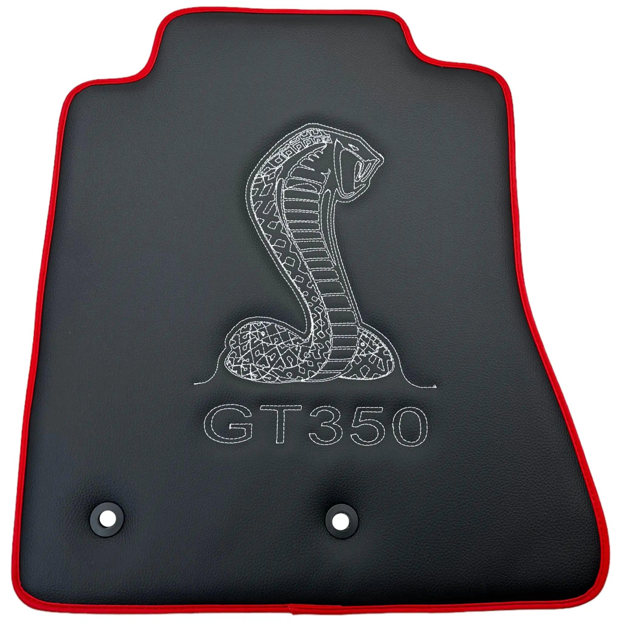 Leather Floor Mats with Red Trim for Ford Mustang GT350 Shelby (2015-2021) with Cobra Sewing