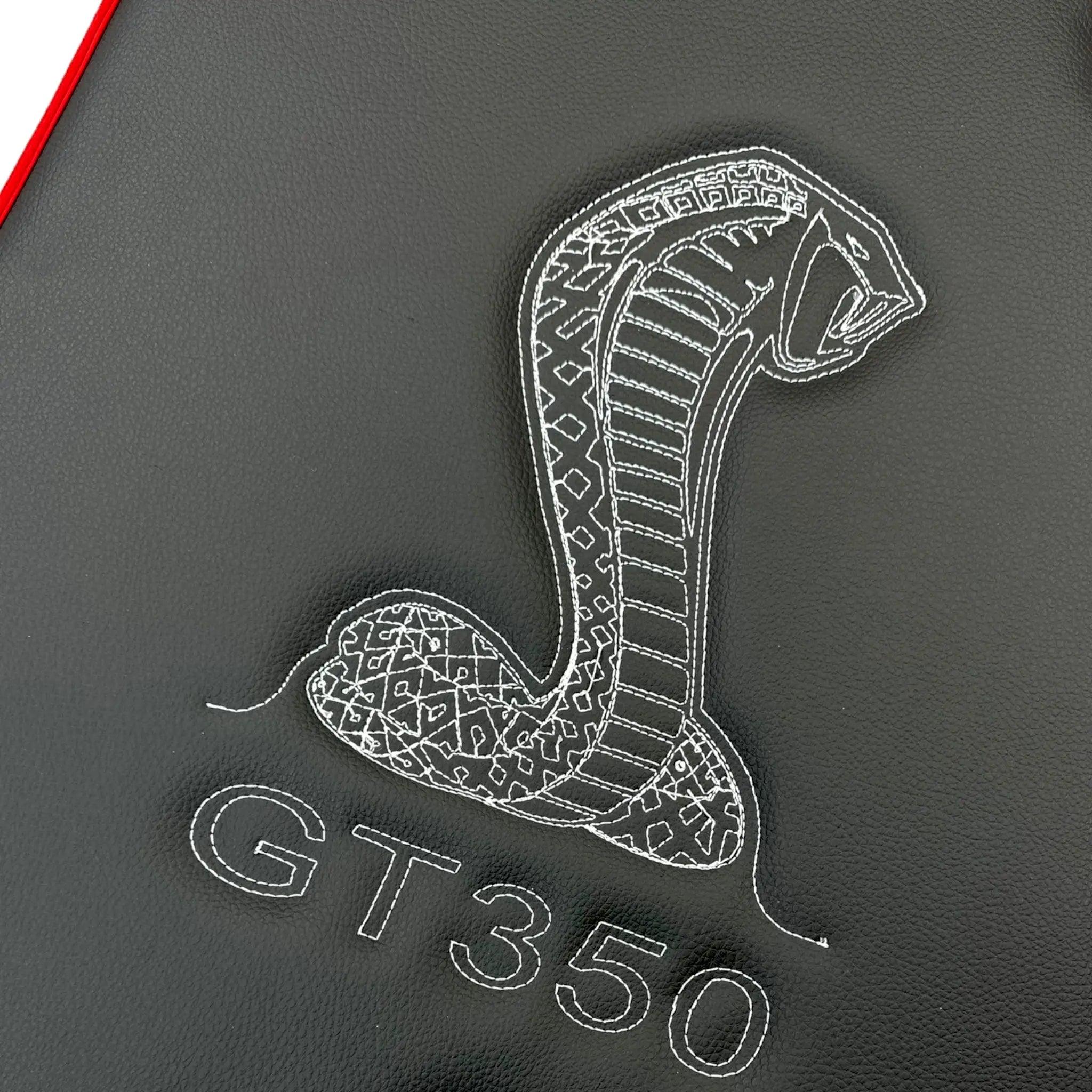 Leather Floor Mats with Red Trim for Ford Mustang GT350 Shelby (2015-2021) with Cobra Sewing