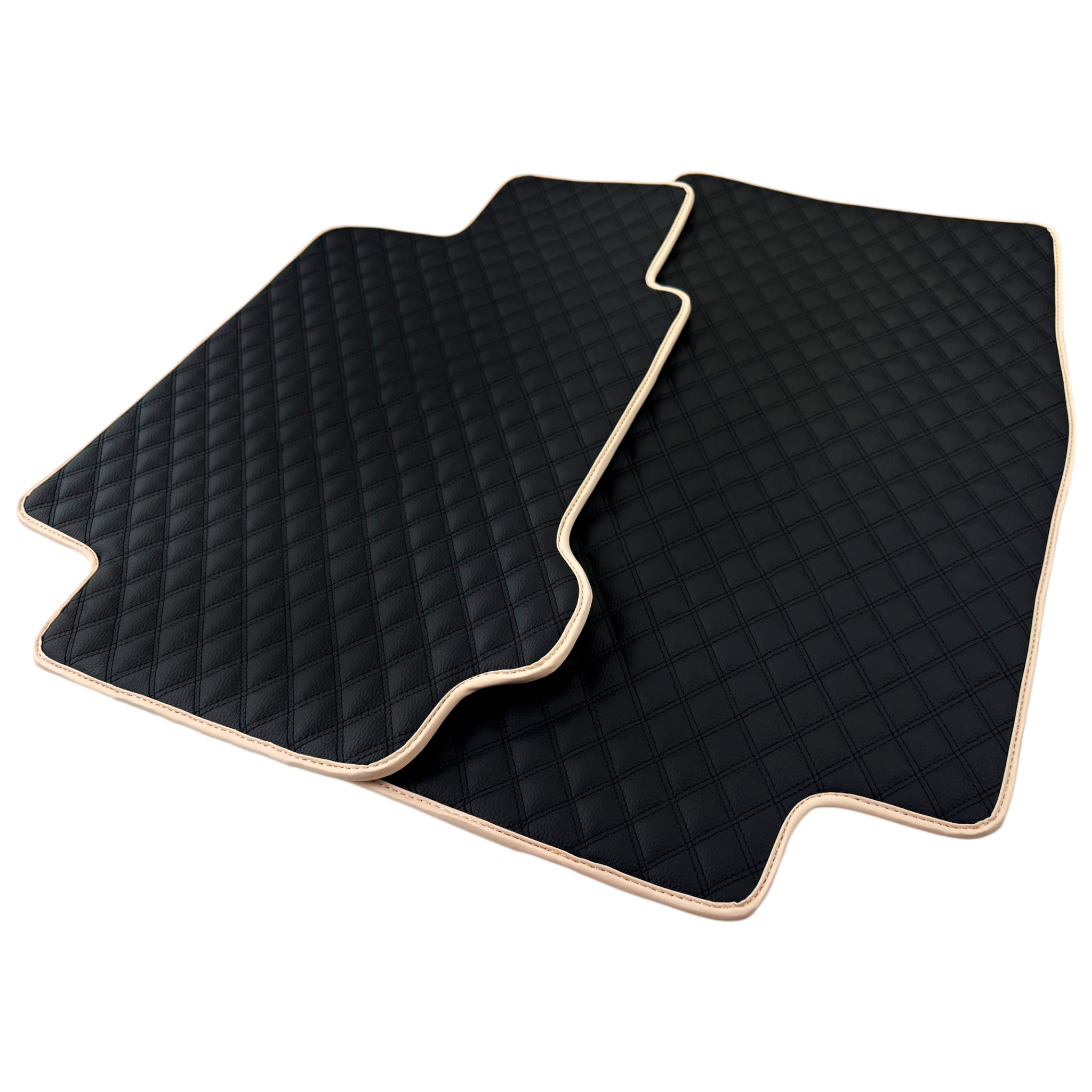 Black Stitched Leather Floor Mats for Maserati Quattroporte | Beige Trim - AutoWin