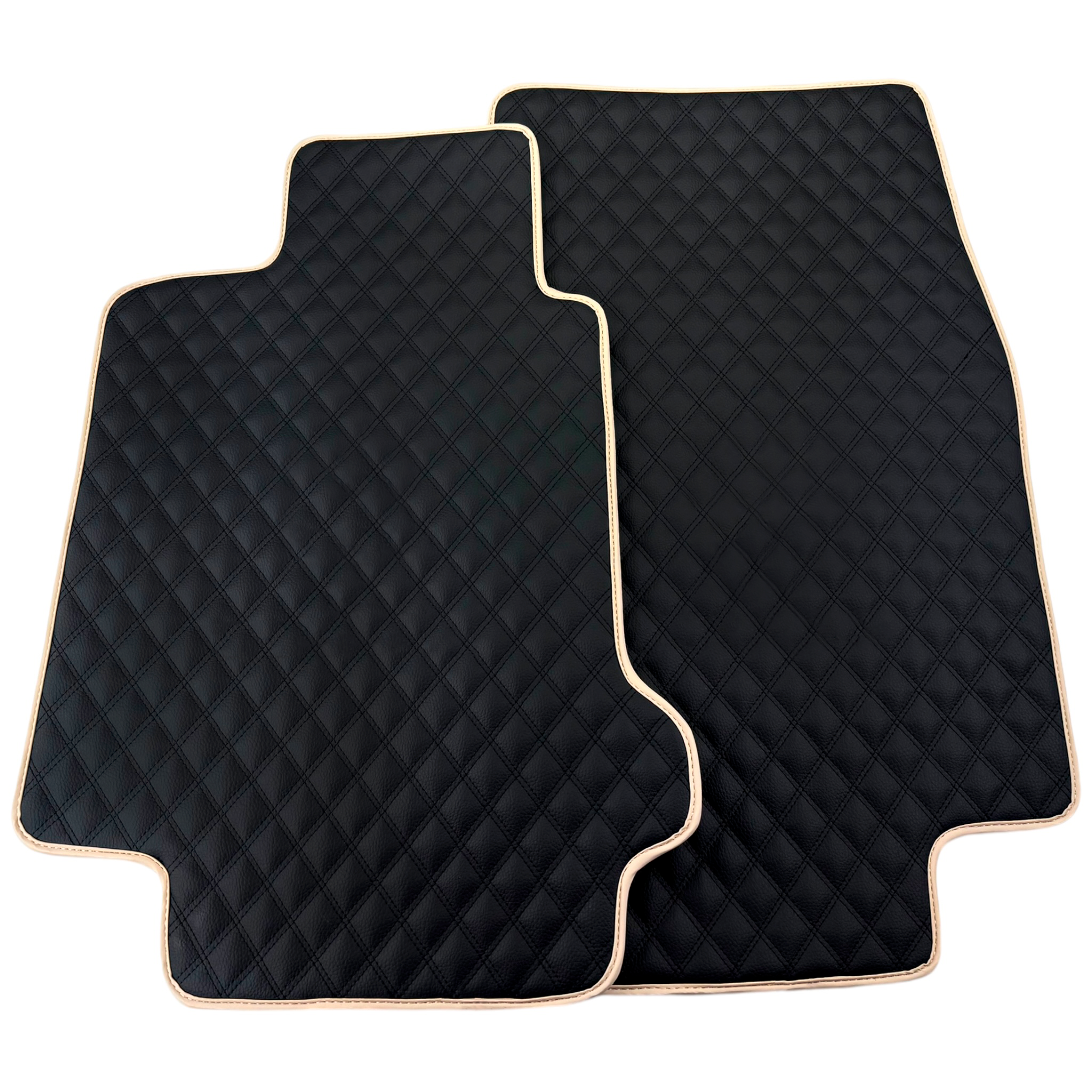 Black Stitched Leather Floor Mats for Maserati Quattroporte | Beige Trim - AutoWin