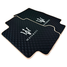 Black Stitched Leather Floor Mats with Logo for Maserati Coupe (2002–2007) | Beige Trim - AutoWin