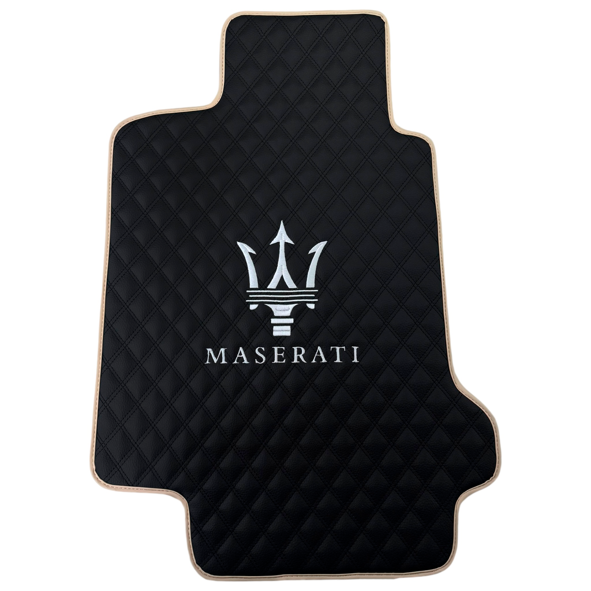 Black Stitched Leather Floor Mats with Logo for Maserati Coupe (2002–2007) | Beige Trim - AutoWin