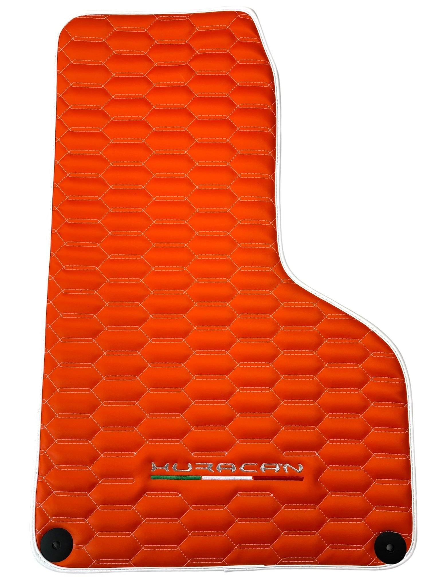 Orange Leather Floor Mats for Lamborghini Huracan with White Trim
