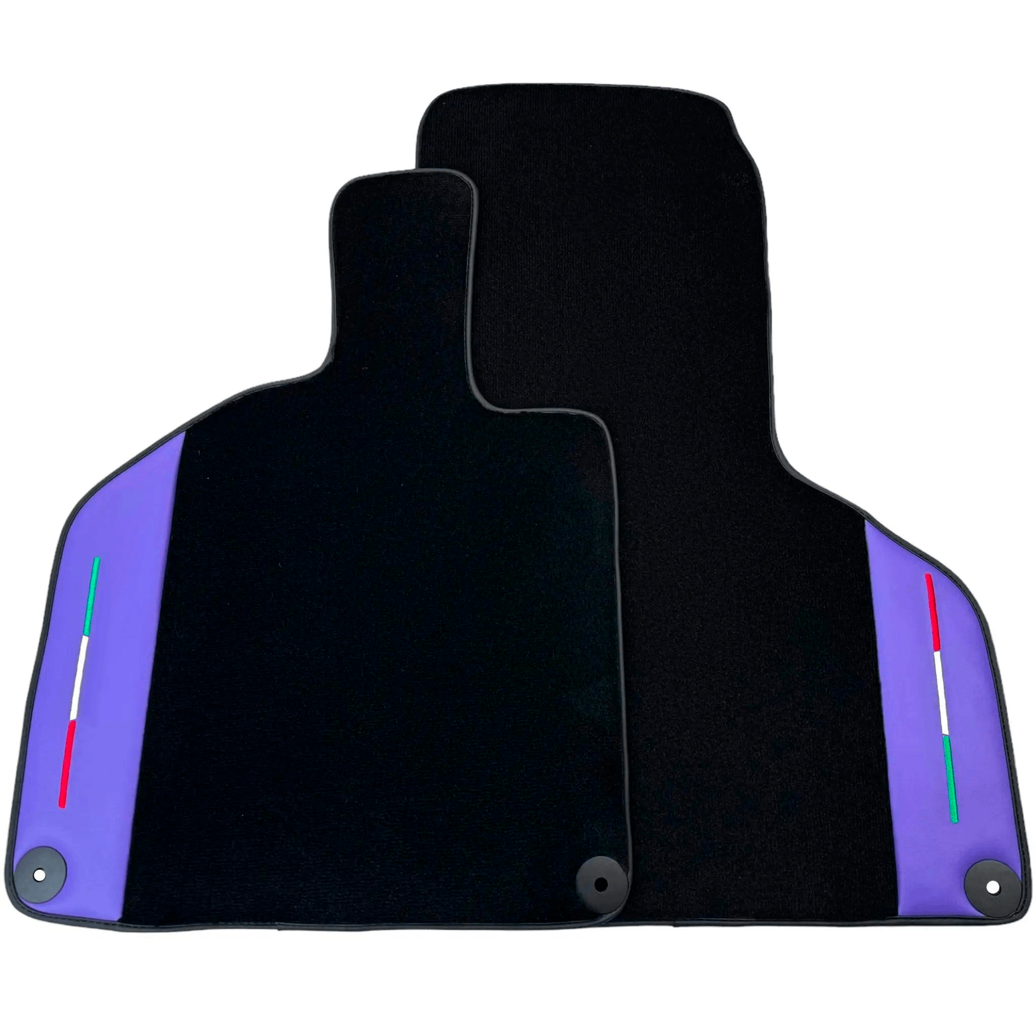 Purple Leather Black Floor Mats for Lamborghini Huracan with Italian Flag | Black Trim