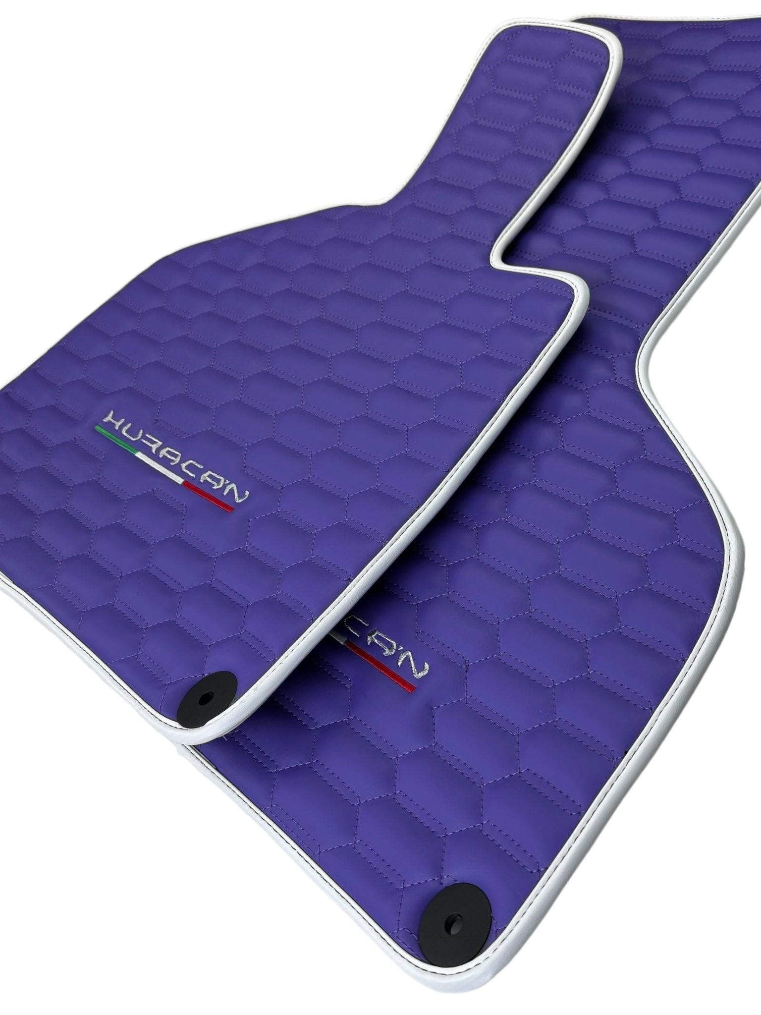 Purple Leather Floor Mats for Lamborghini Huracan with White Trim