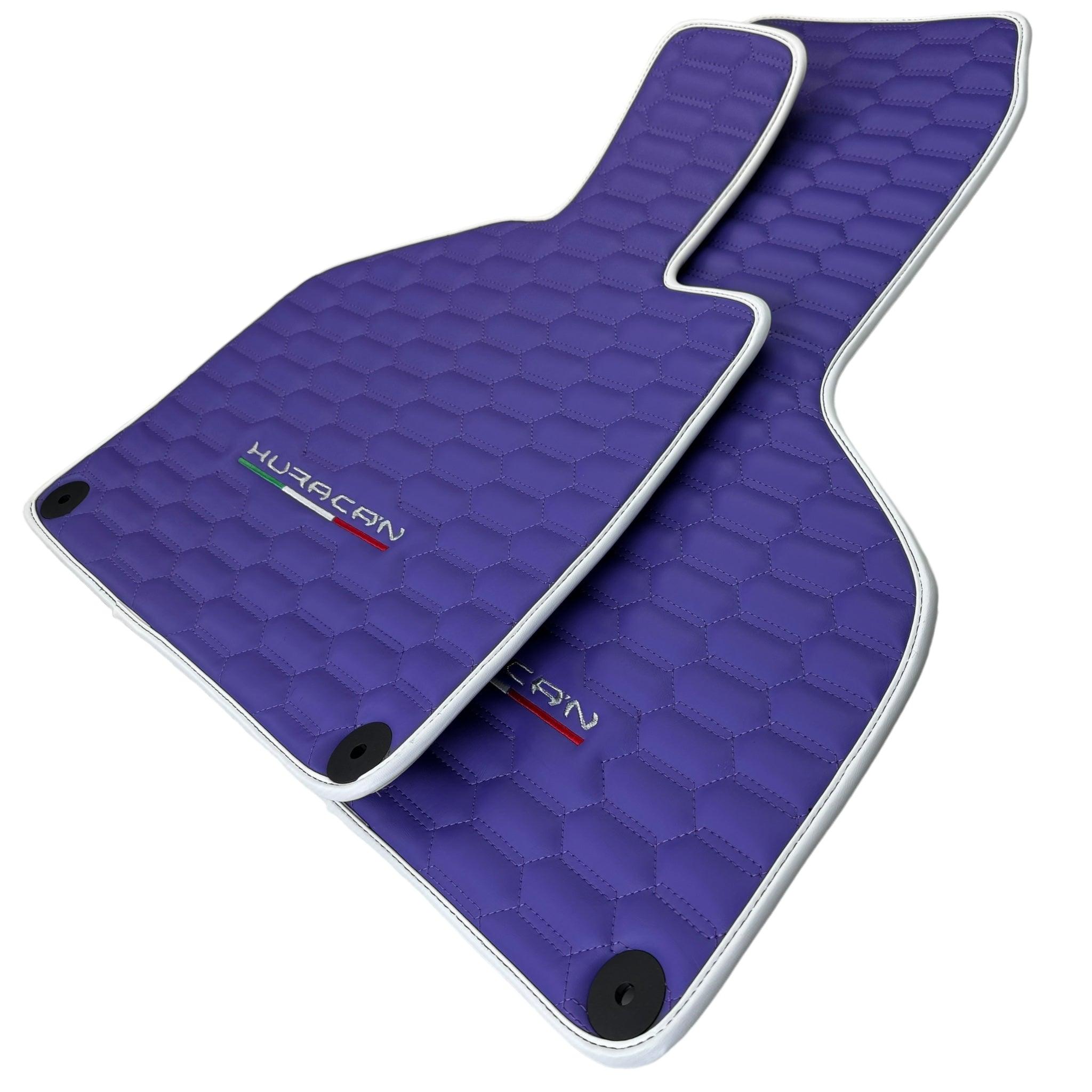 Purple Leather Floor Mats for Lamborghini Huracan with White Trim