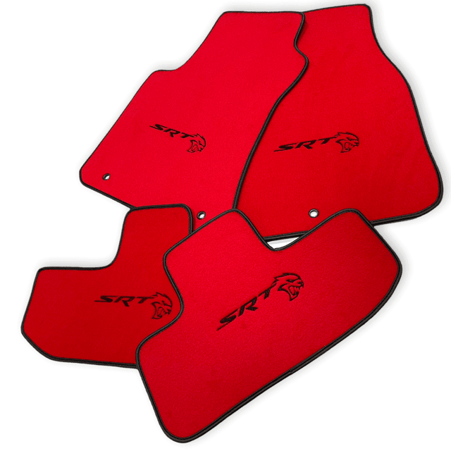 Red Floor Mats For Dodge Challenger SRT 2011-2021 With Emblem Tailored - AutoWin