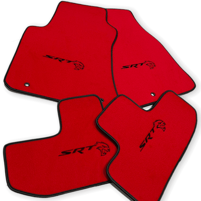 Red Floor Mats For Dodge Challenger SRT 2011-2021 With Emblem Tailored - AutoWin