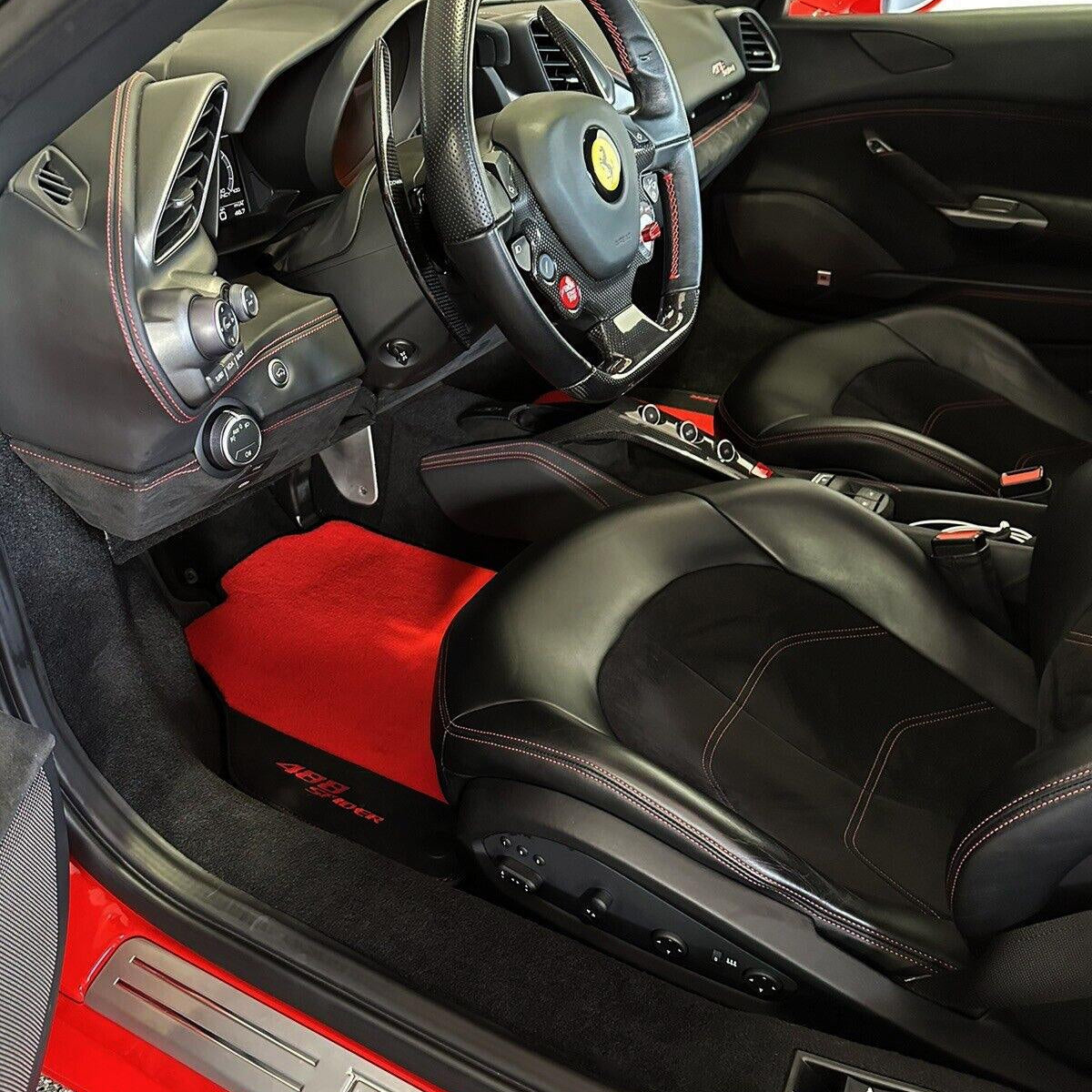 Red Floor Mats For Ferrari 488 Spider 2015-2022 Alcantara Leather
