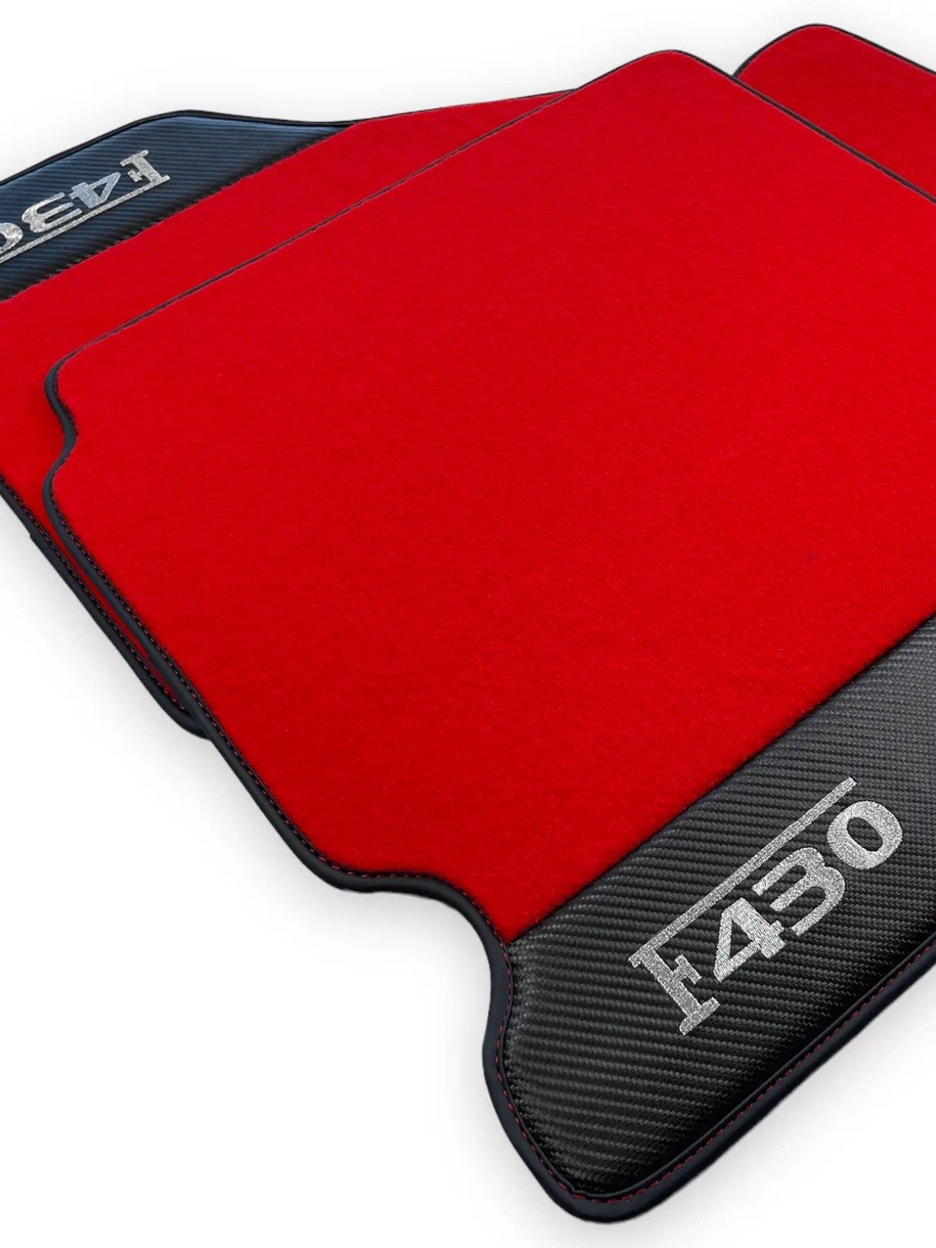 Red Floor Mats For Ferrari F430 2004-2009 With Carbon Fiber Leather - AutoWin