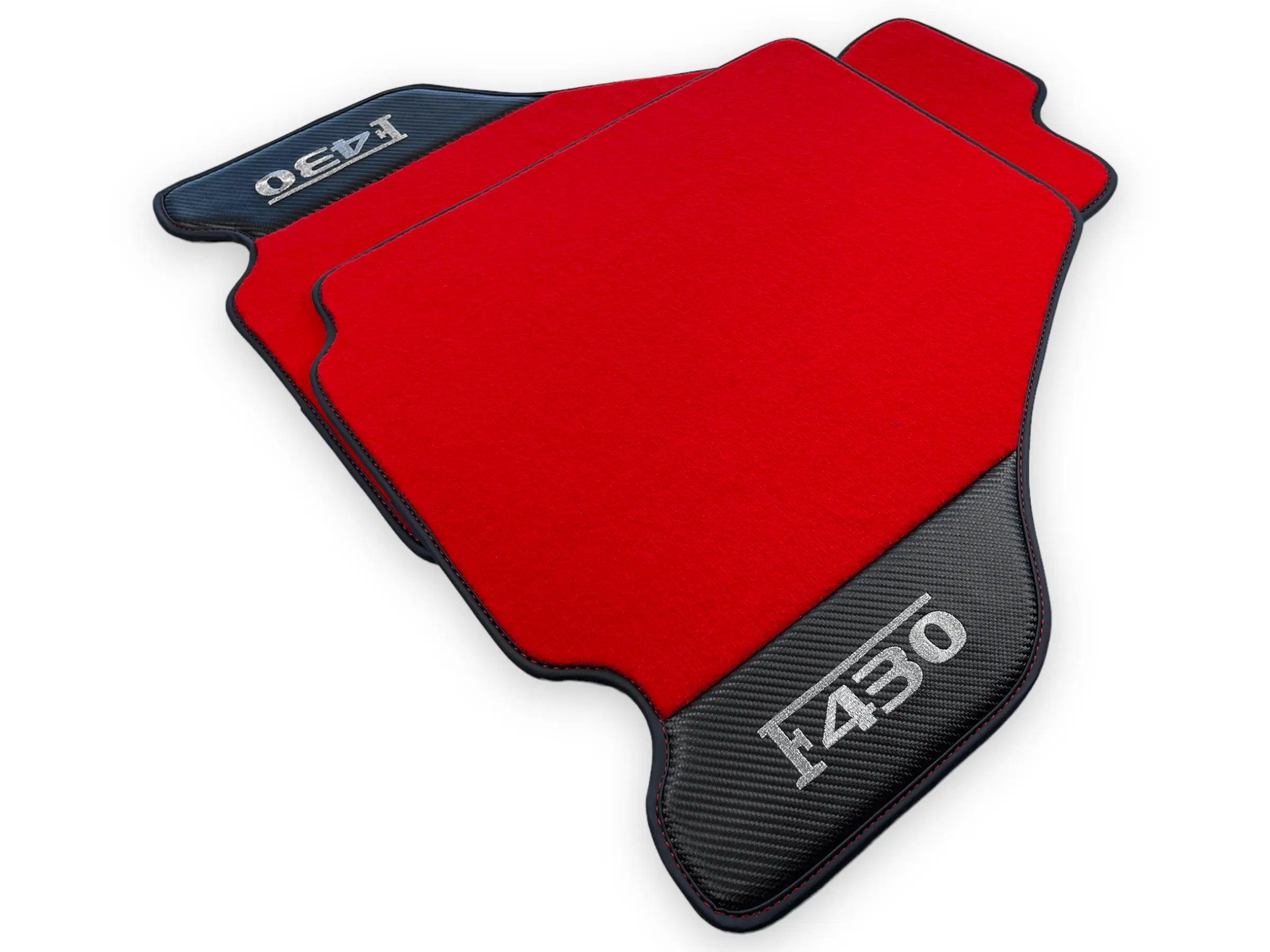 Red Floor Mats For Ferrari F430 2004-2009 With Carbon Fiber Leather - AutoWin