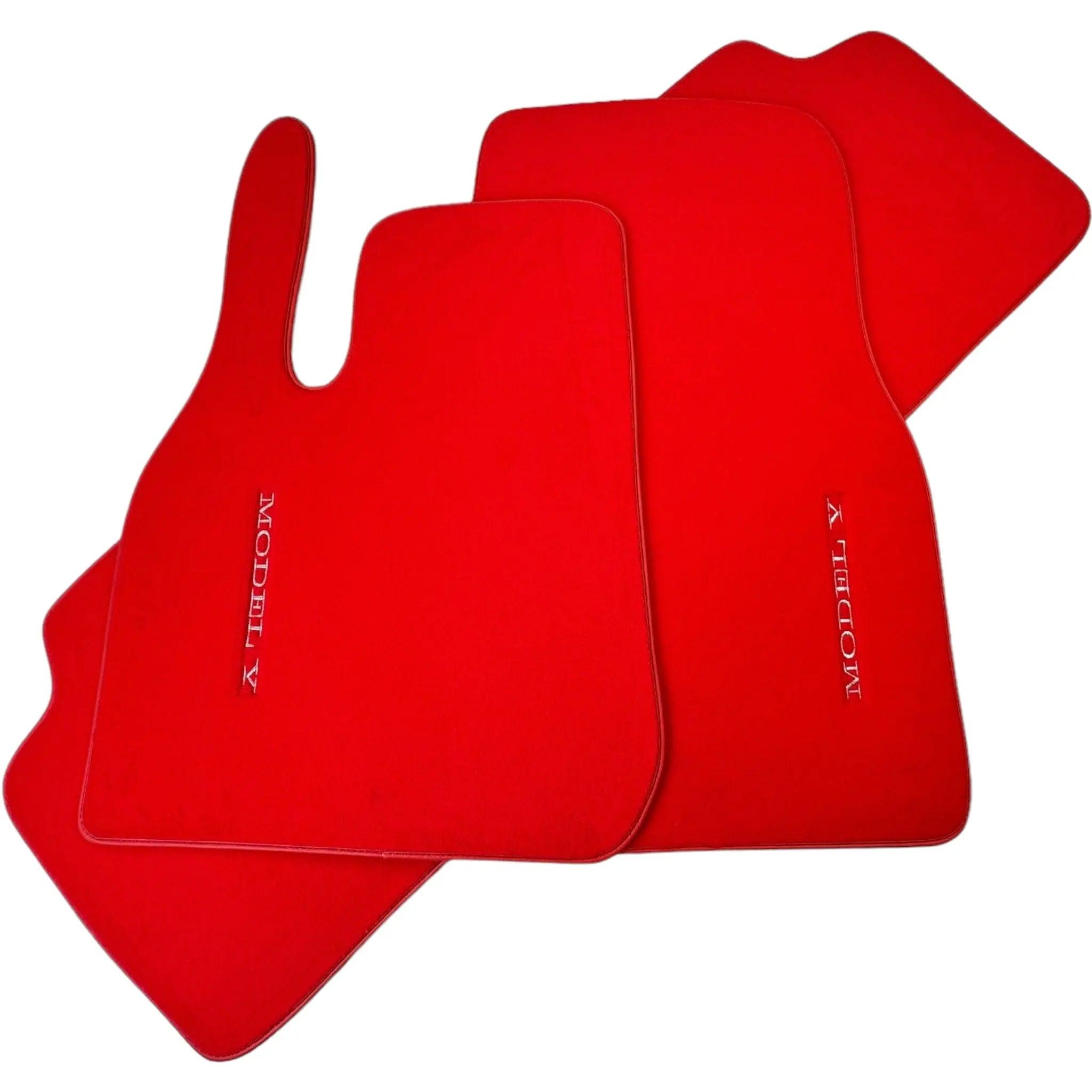 Red Floor Mats for Tesla Model Y (2020-2023) with Red Trim