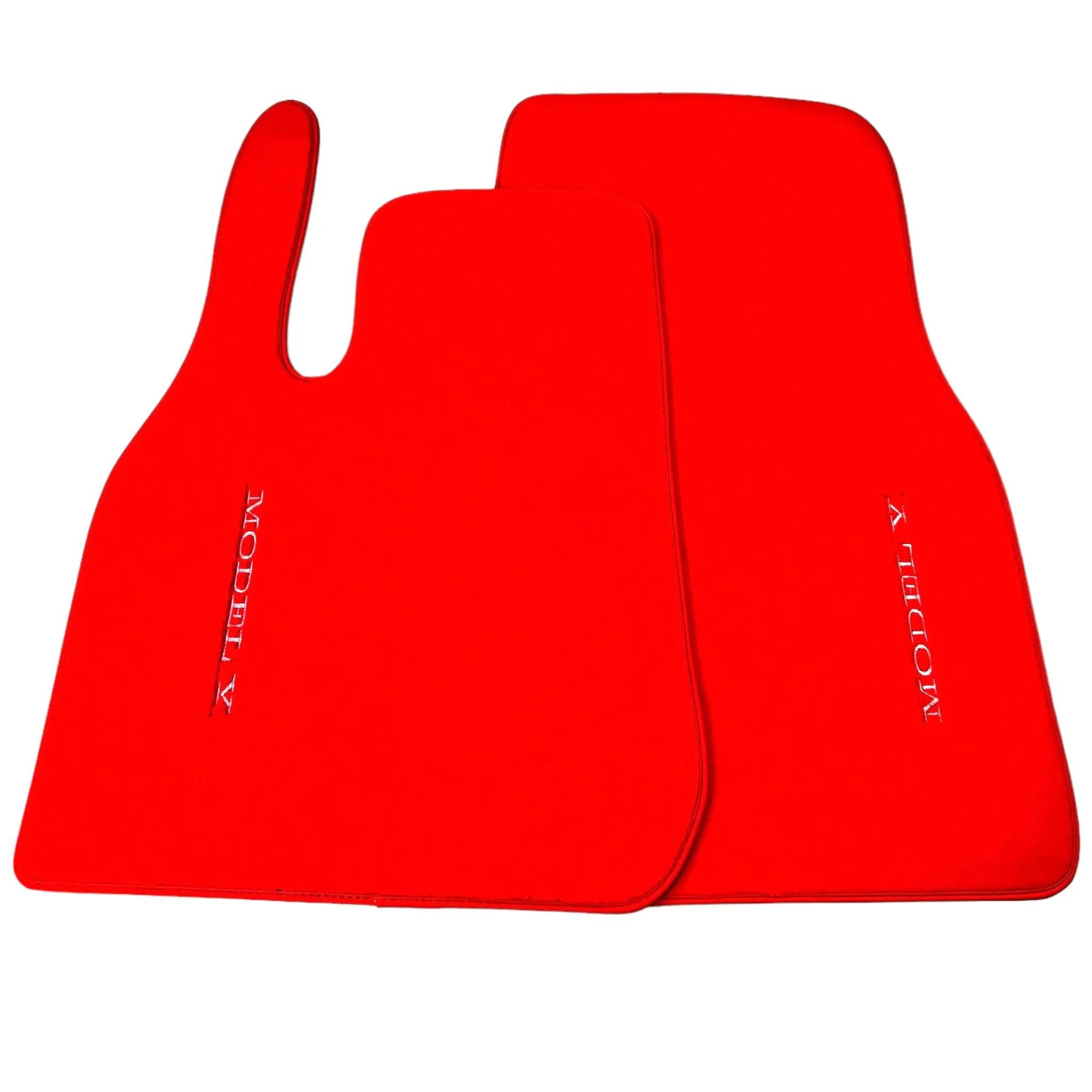 Red Floor Mats for Tesla Model Y (2020-2023) with Red Trim