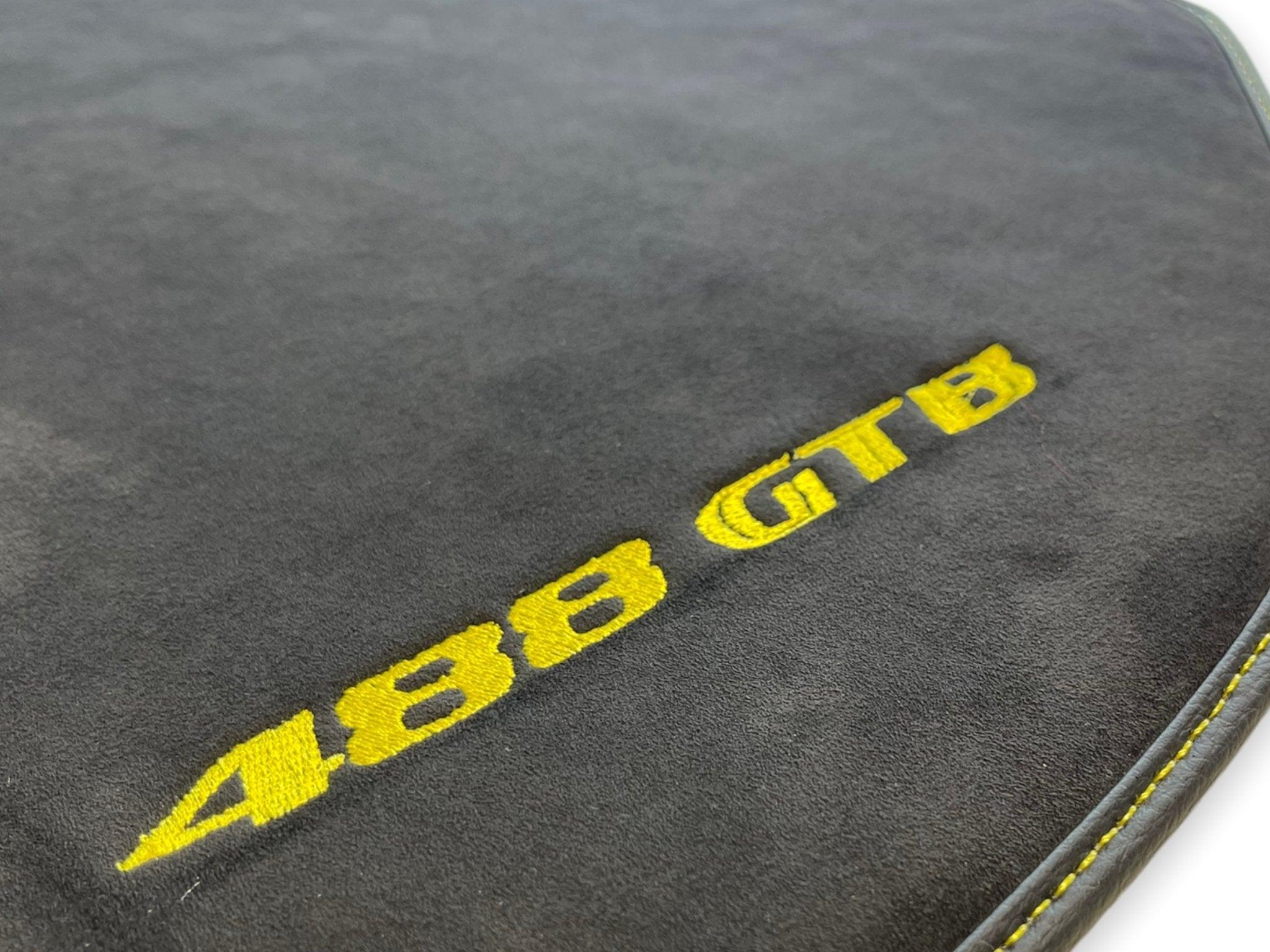Alcantara Floor Mats For Ferrari 488 GTB 2016-2022 Yellow Logo - AutoWin