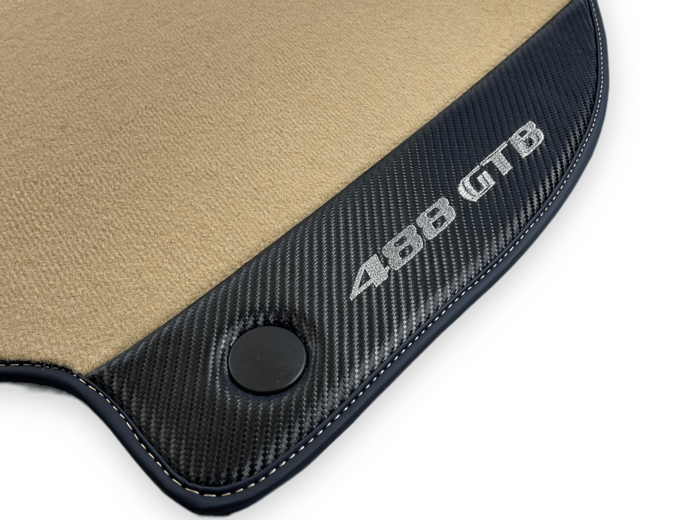Beige Floor Mats For Ferrari 488 GTB 2016-2022 Carpets With Carbon Fiber - AutoWin