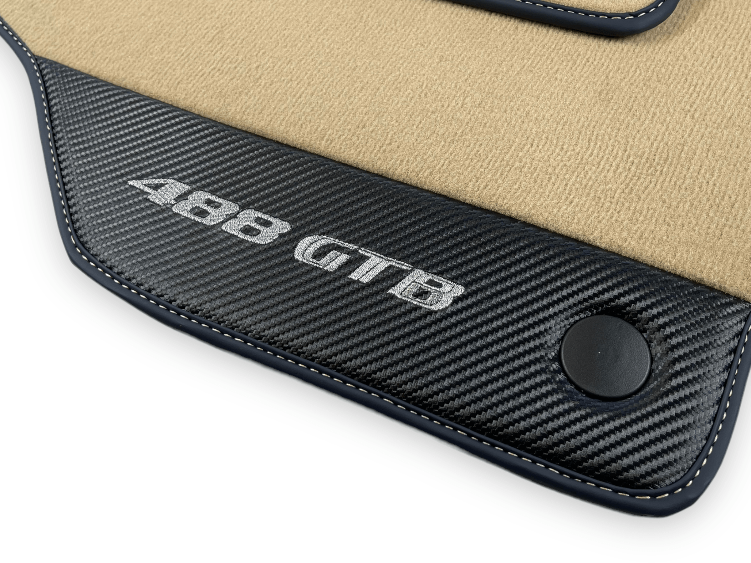 Beige Floor Mats For Ferrari 488 GTB 2016-2022 Carpets With Carbon Fiber - AutoWin