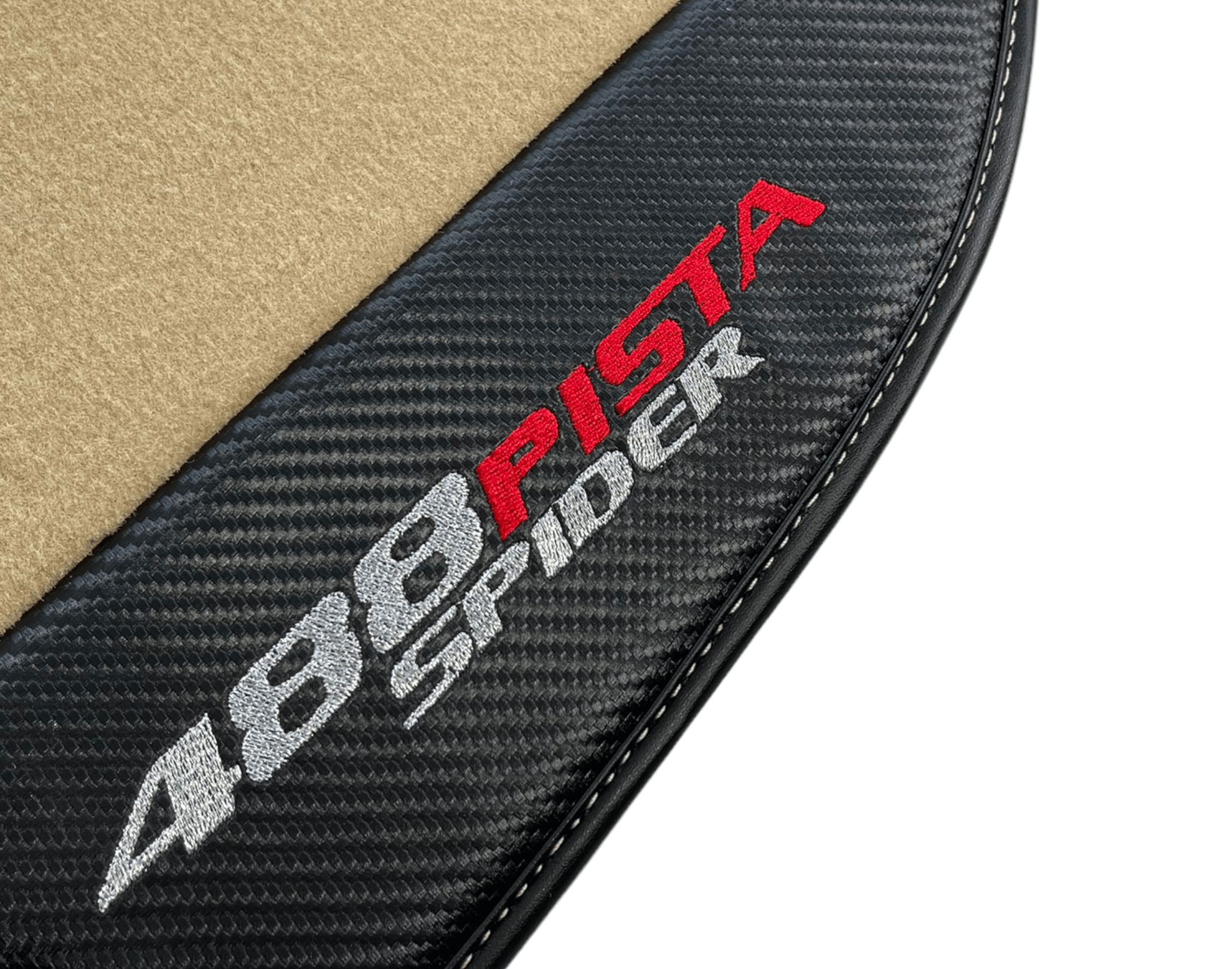 Beige Floor Mats For Ferrari 488 Pista Spider 2019-2021 With Carbon Fiber Leather - AutoWin