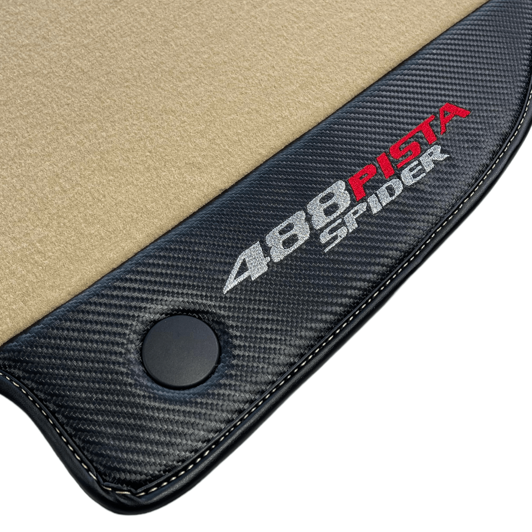 Beige Floor Mats For Ferrari 488 Pista Spider 2019-2021 With Carbon Fiber Leather - AutoWin