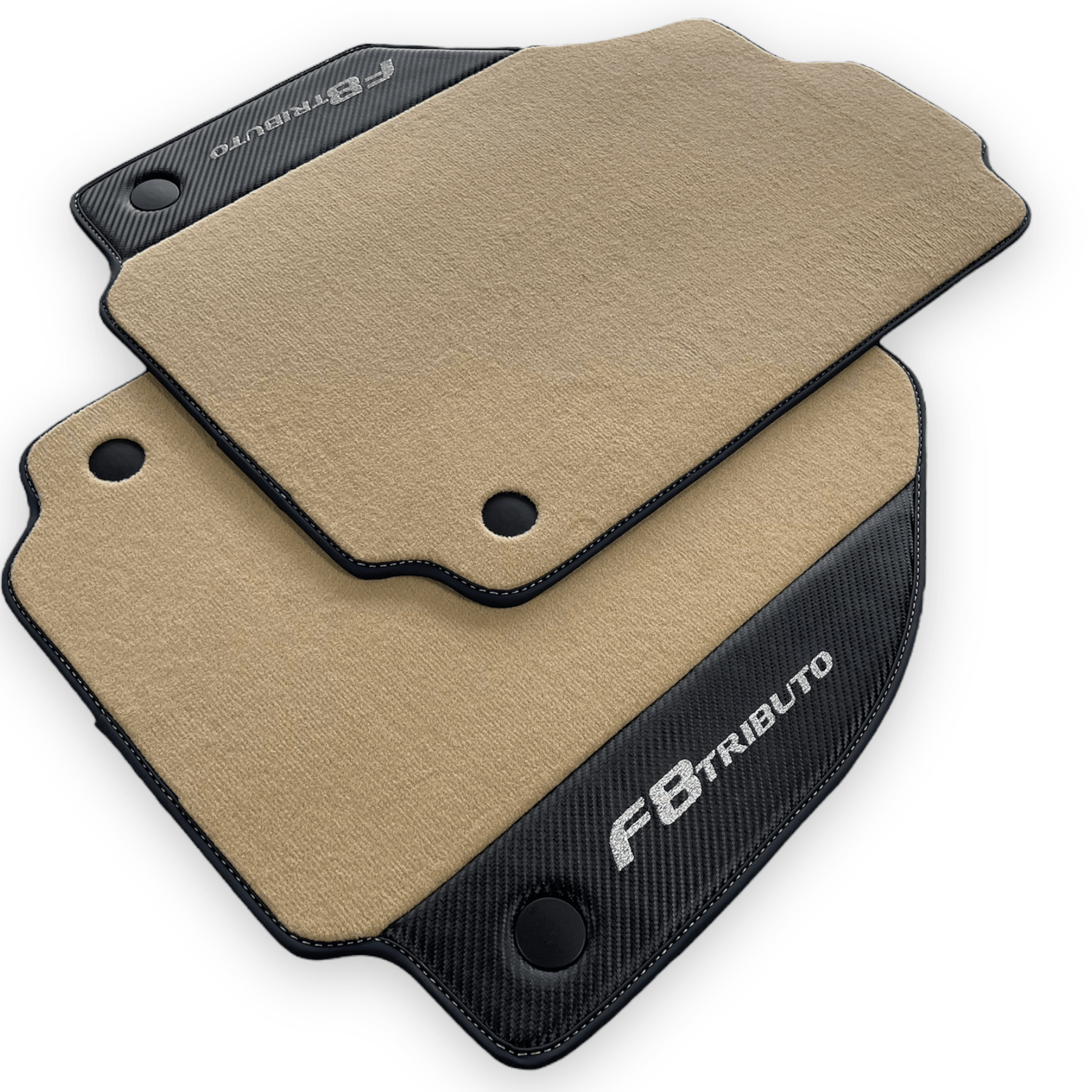 Beige Floor Mats For Ferrari F8 Tributo 2019-2022 With Carbon Leather - AutoWin