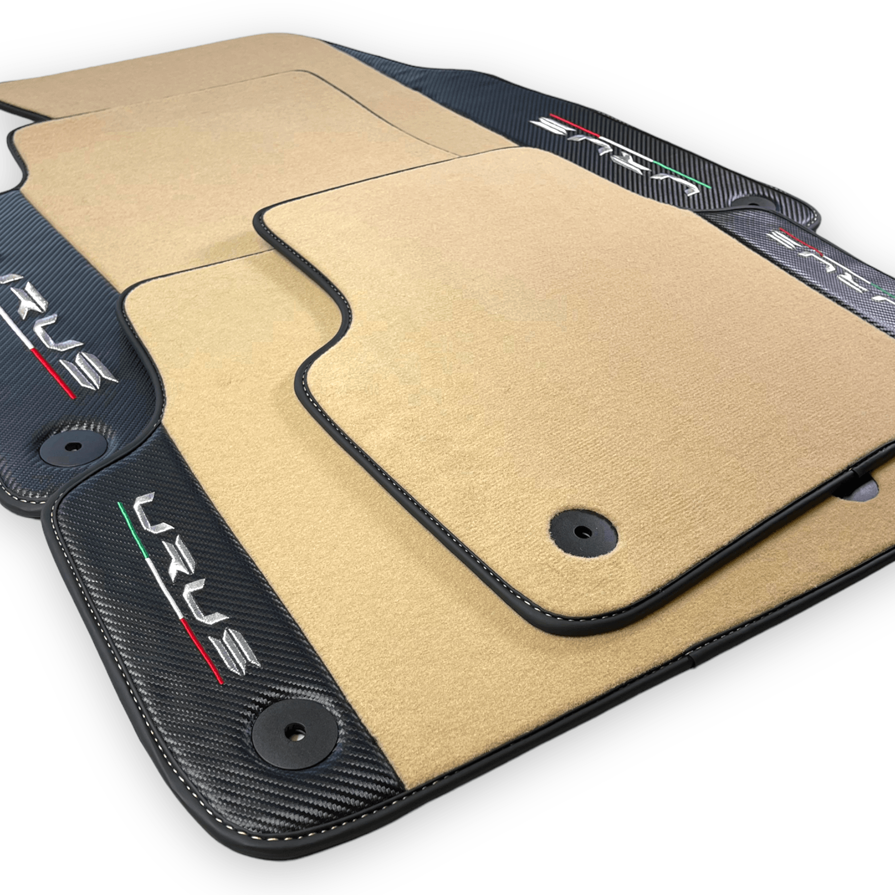 Beige Floor Mats For Lamborghini Urus With Carbon Leather - AutoWin