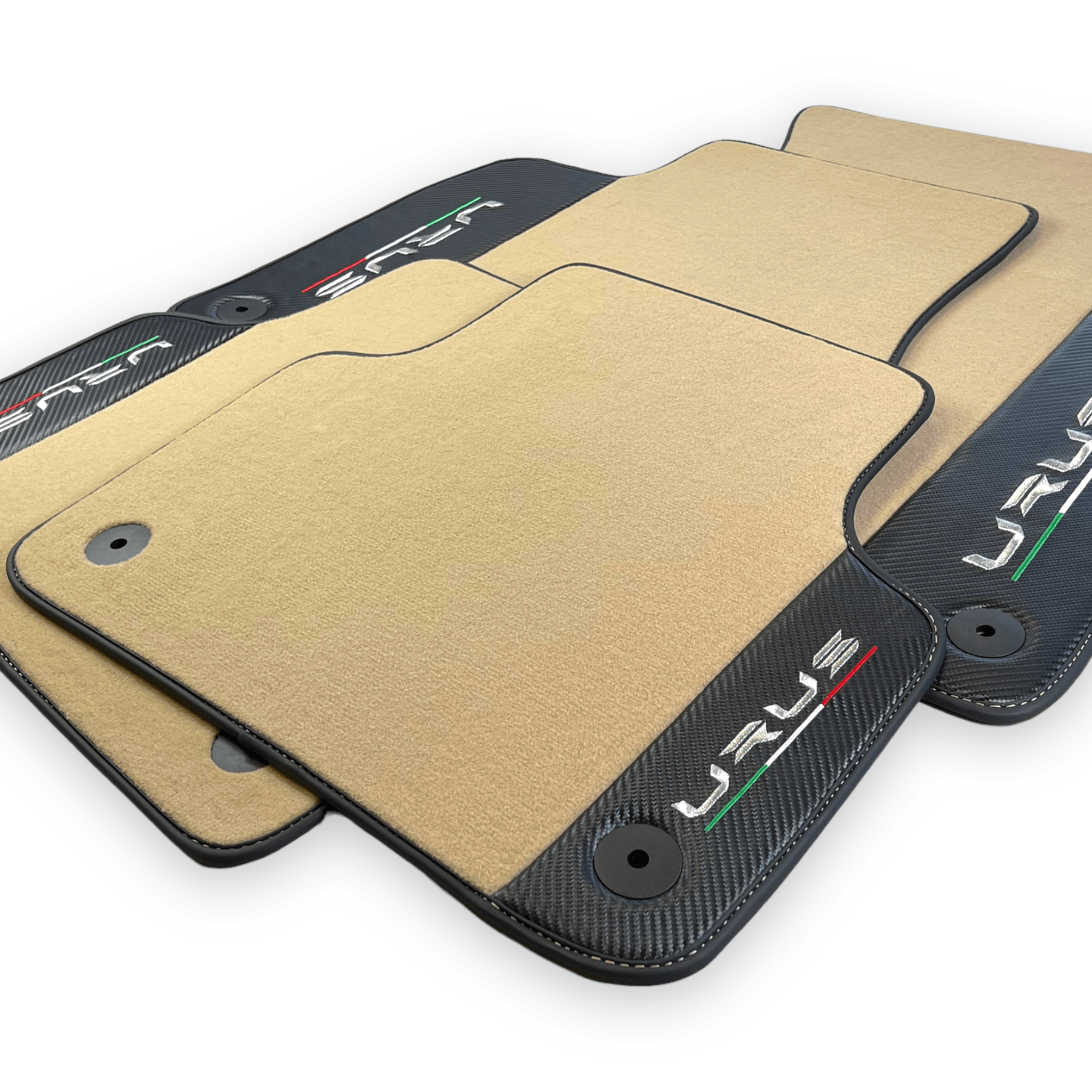 Beige Floor Mats For Lamborghini Urus With Carbon Leather - AutoWin