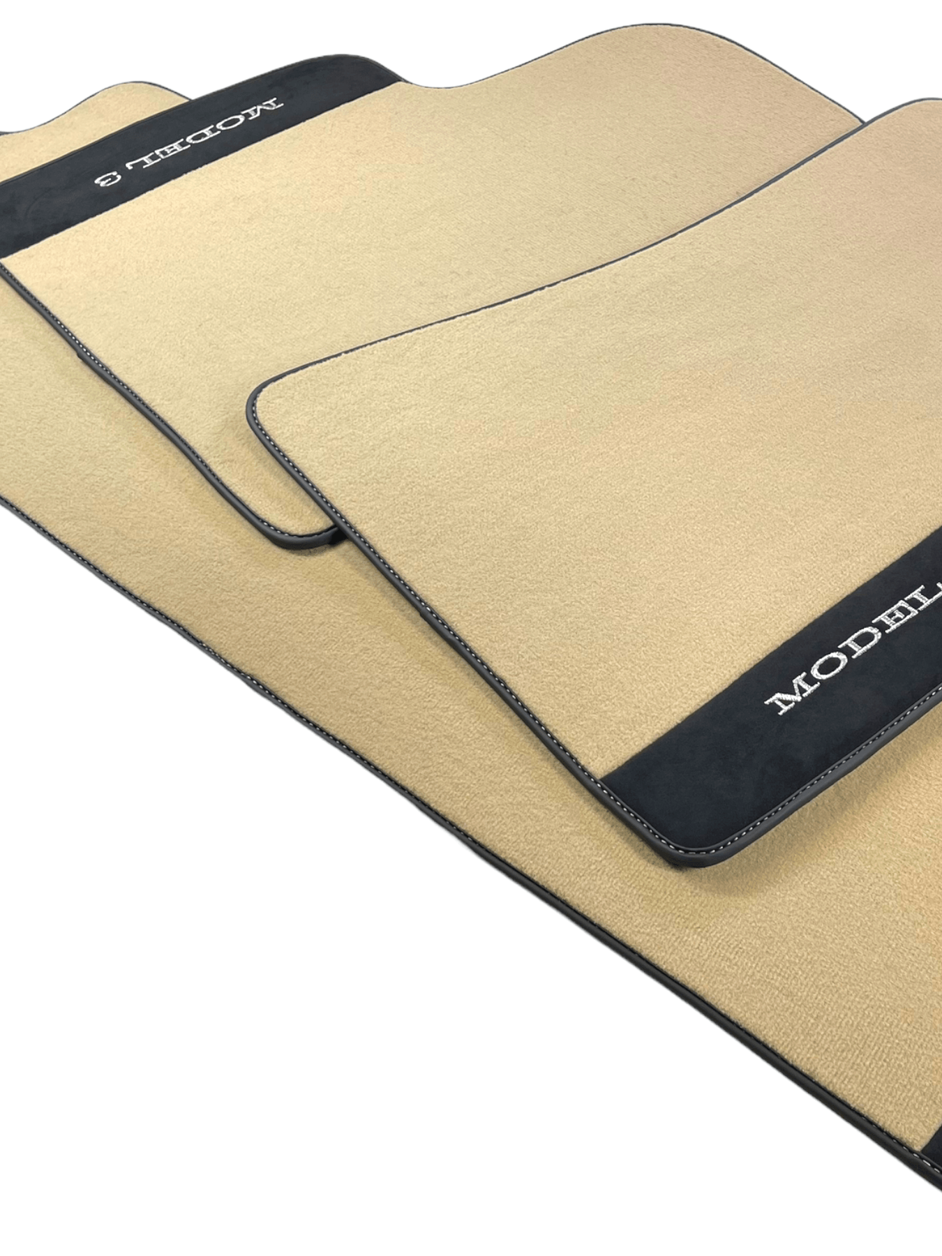 Beige Floor Mats For Tesla Model 3 With Alcantara Leather - AutoWin