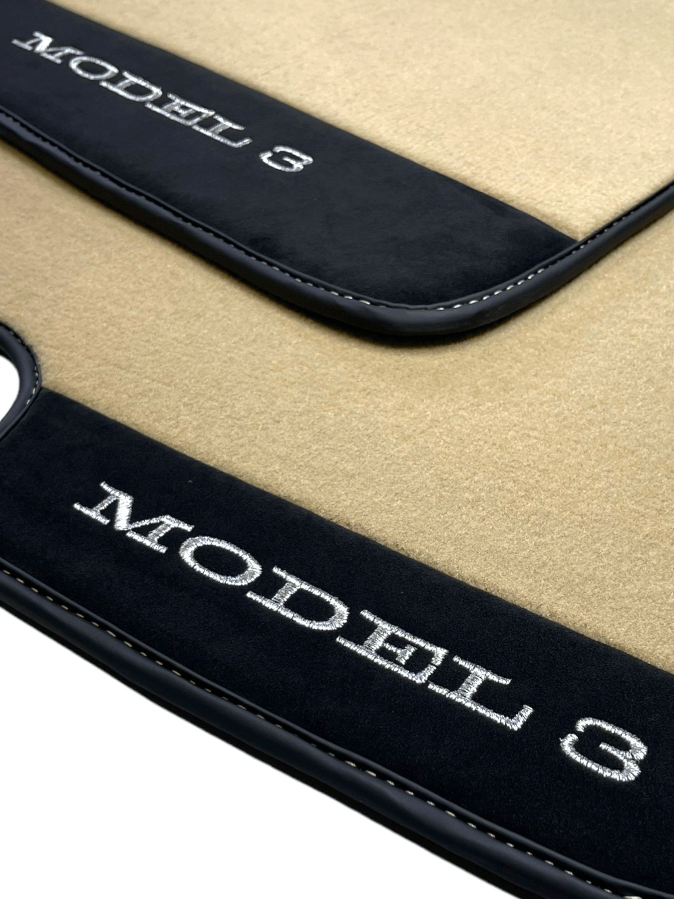 Beige Floor Mats For Tesla Model 3 With Alcantara Leather - AutoWin