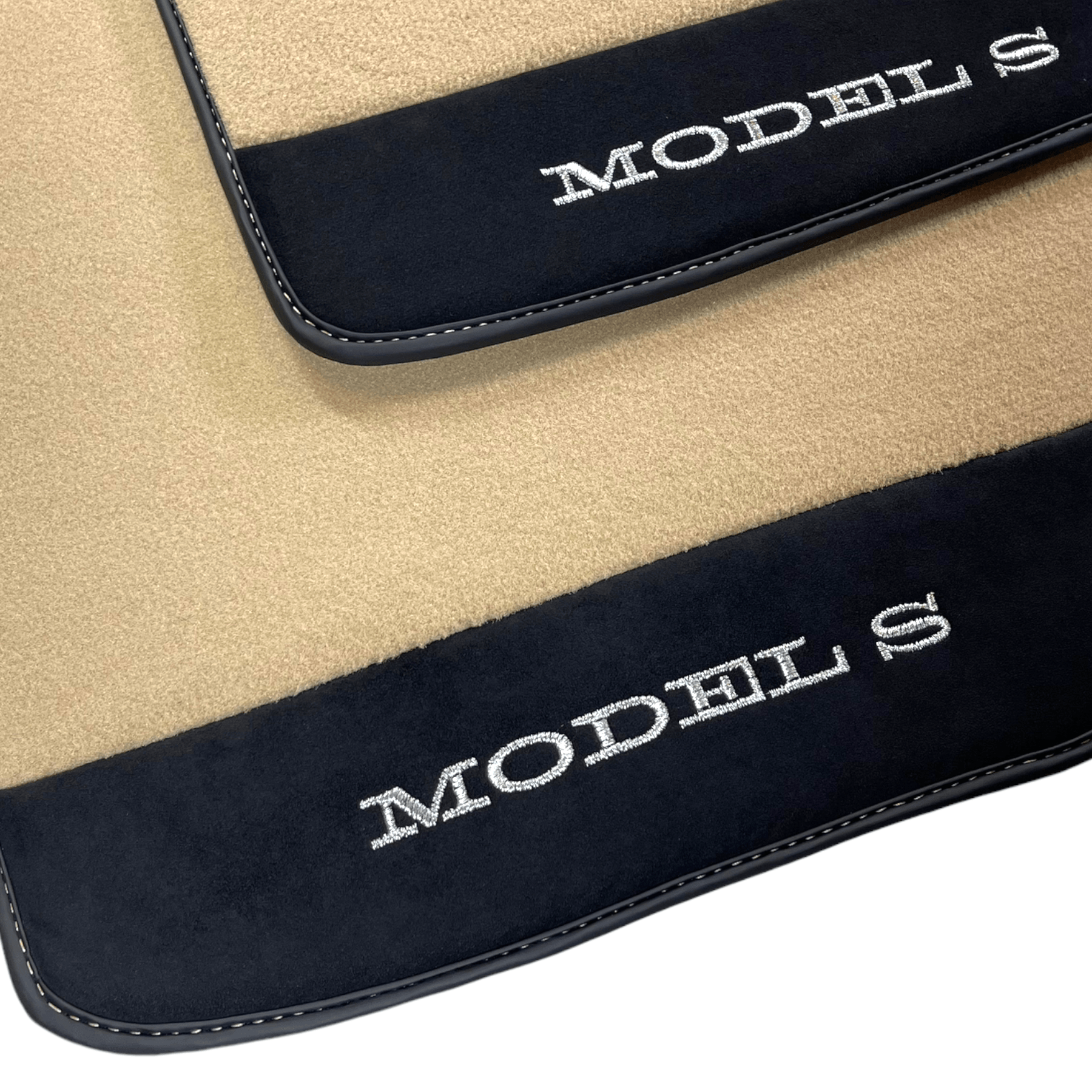 Beige Floor Mats For Tesla Model S With Alcantara Leather - AutoWin