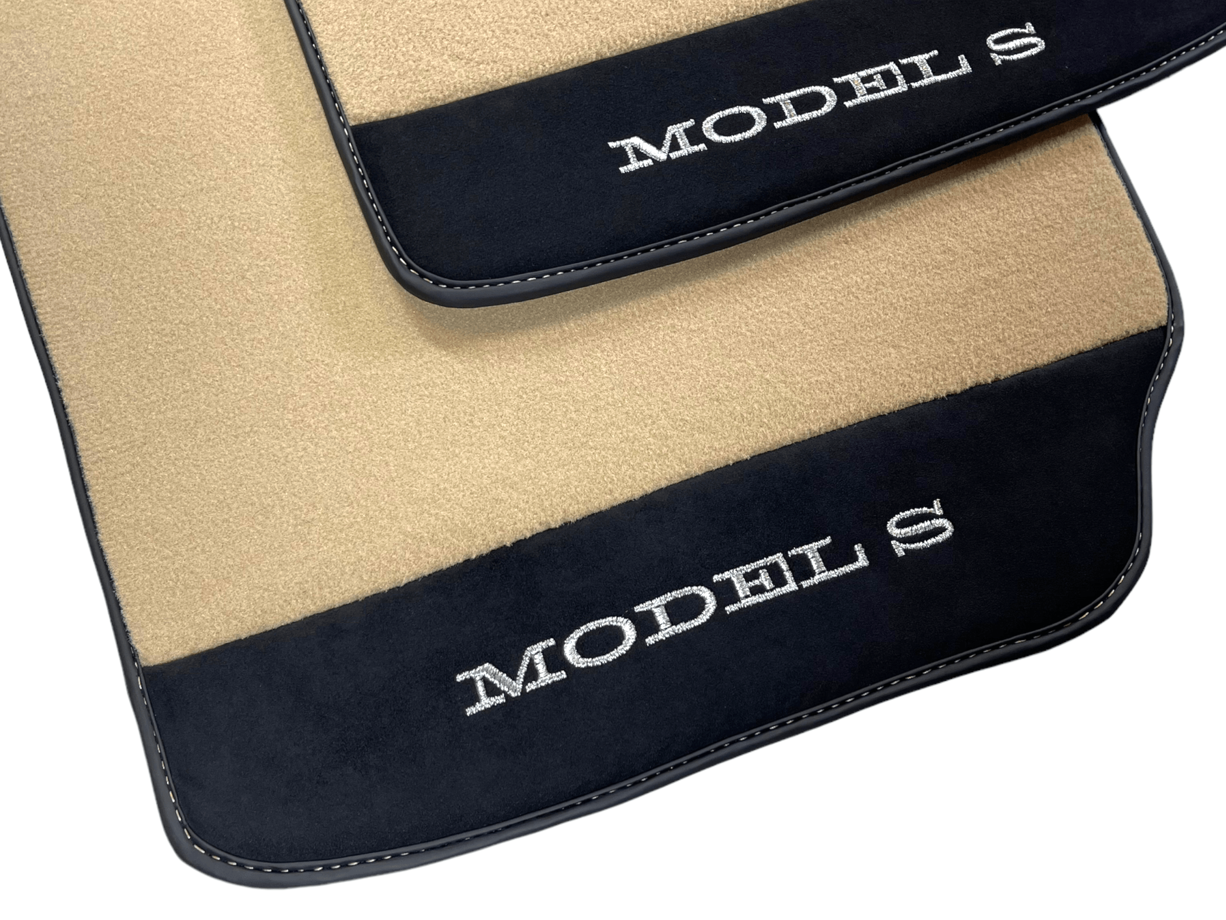 Beige Floor Mats For Tesla Model S With Alcantara Leather - AutoWin