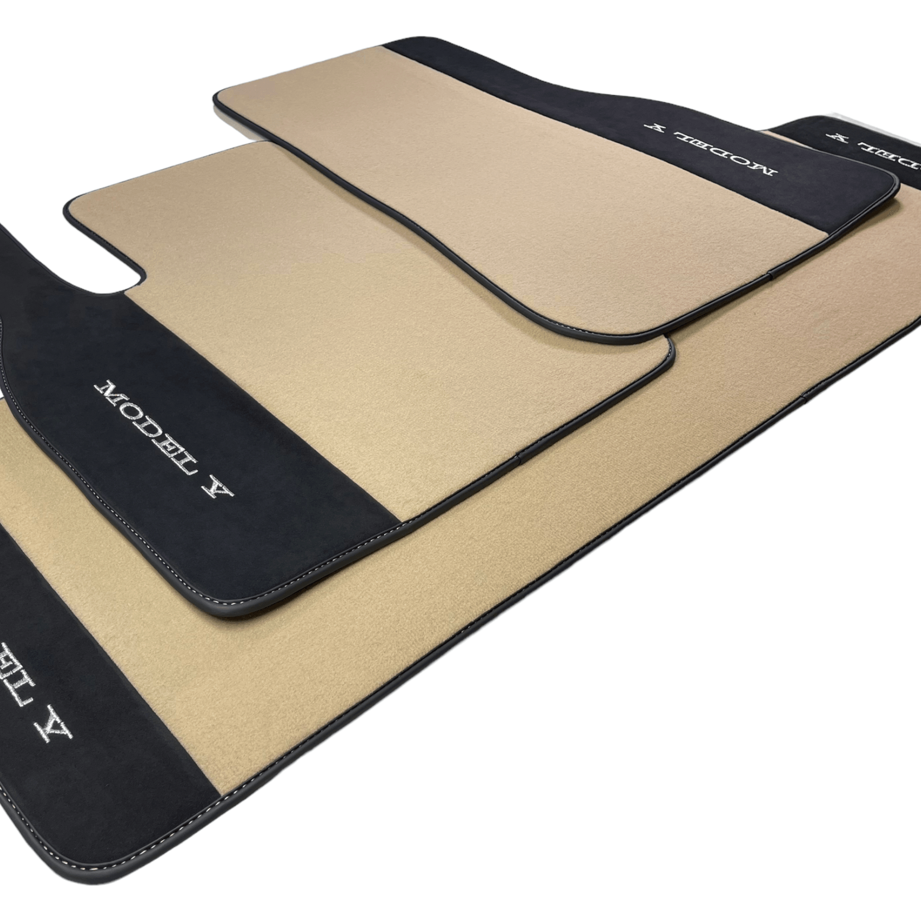 Beige Floor Mats For Tesla Model Y With Alcantara Leather - AutoWin