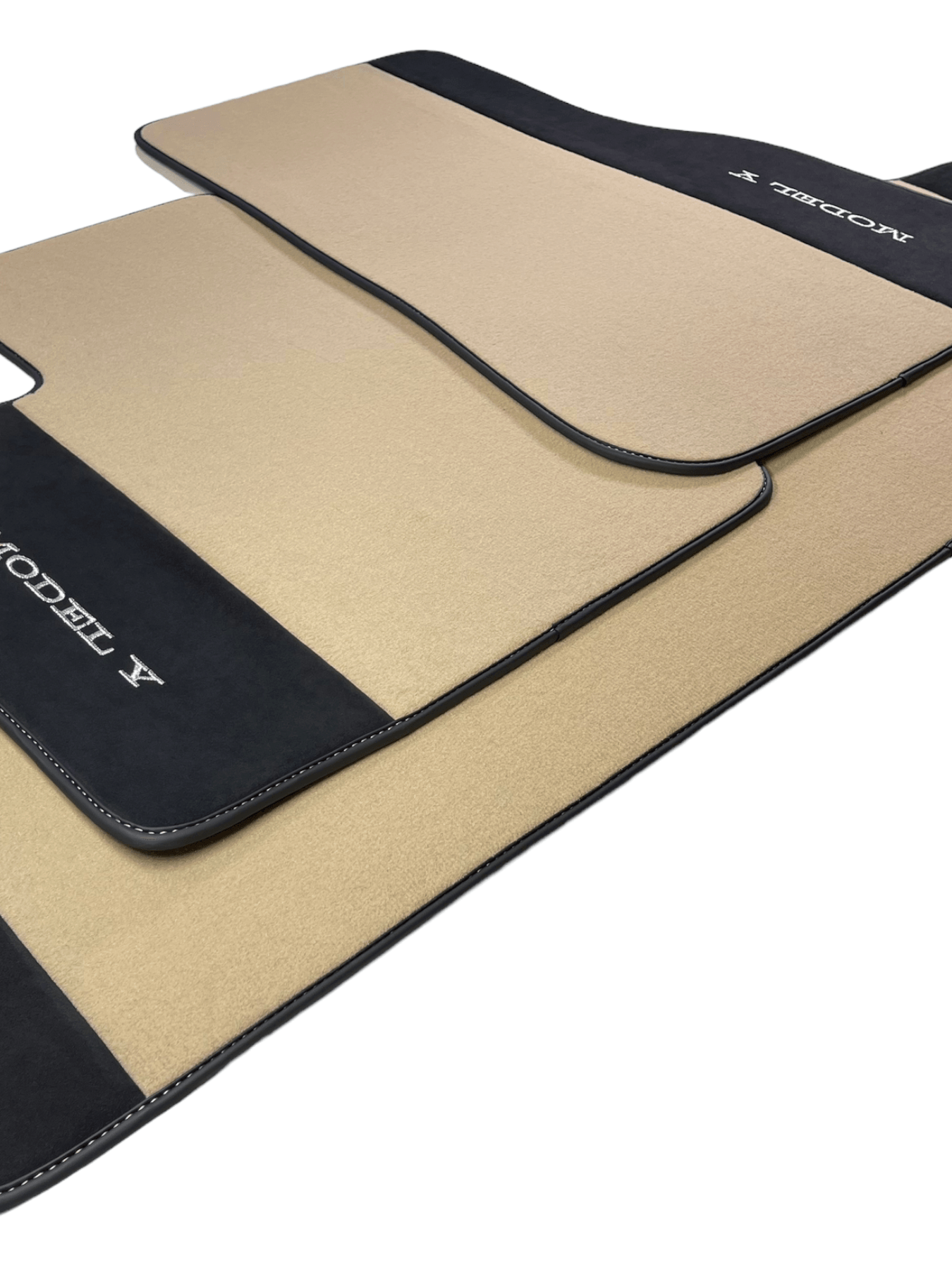 Beige Floor Mats For Tesla Model Y With Alcantara Leather - AutoWin