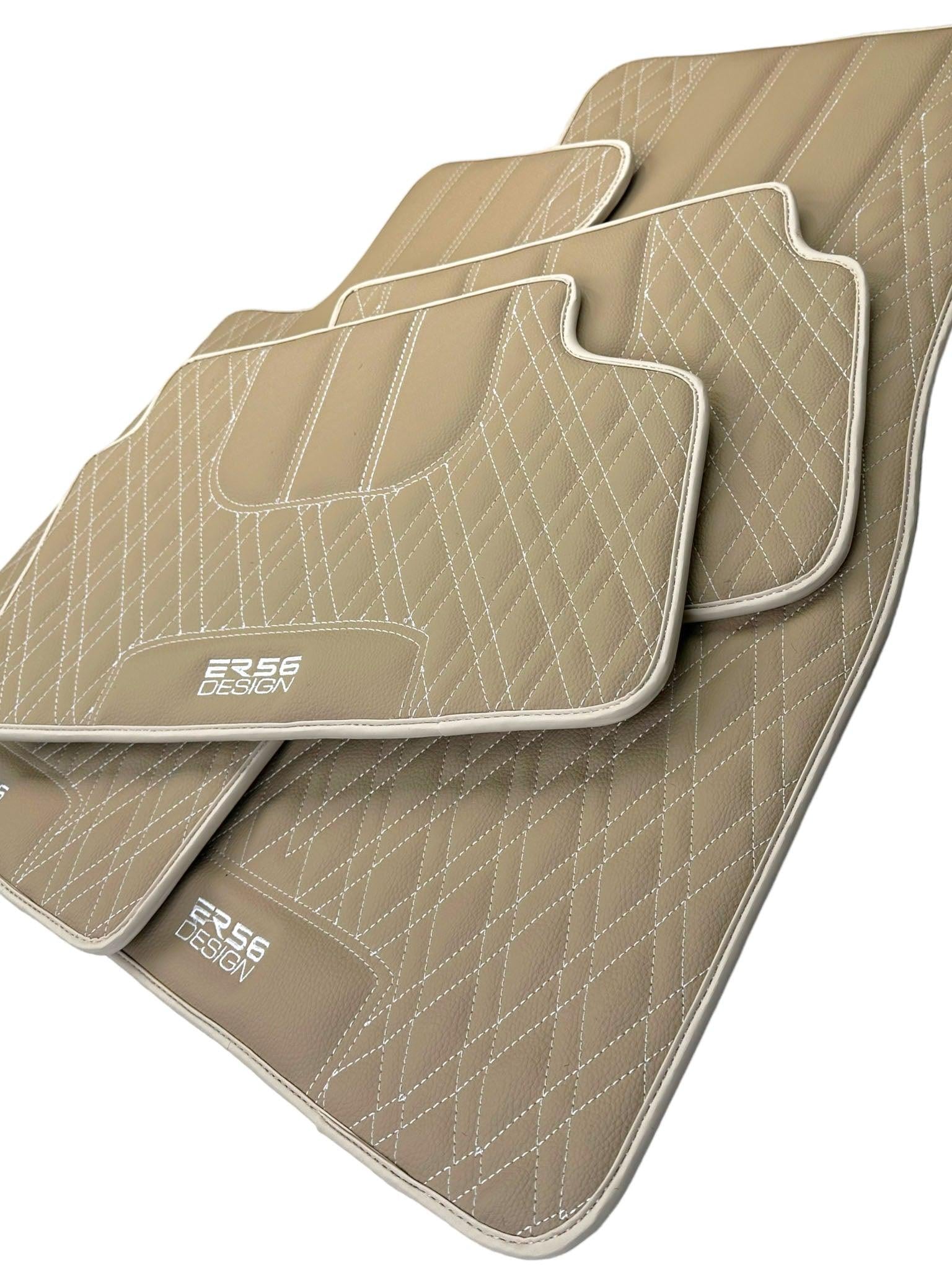 Beige Leather Floor Floor Mats For BMW 1 Series F40 | Fighter Jet Edition Autowin Brand |Sky Blue Trim