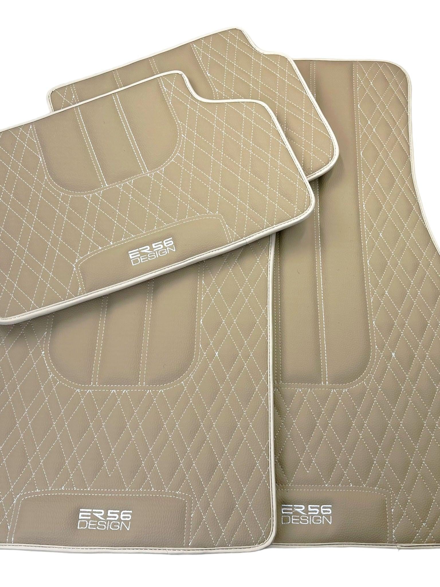 Beige Leather Floor Floor Mats For BMW 3 Series E93 | Fighter Jet Edition Brand |Sky Blue Trim